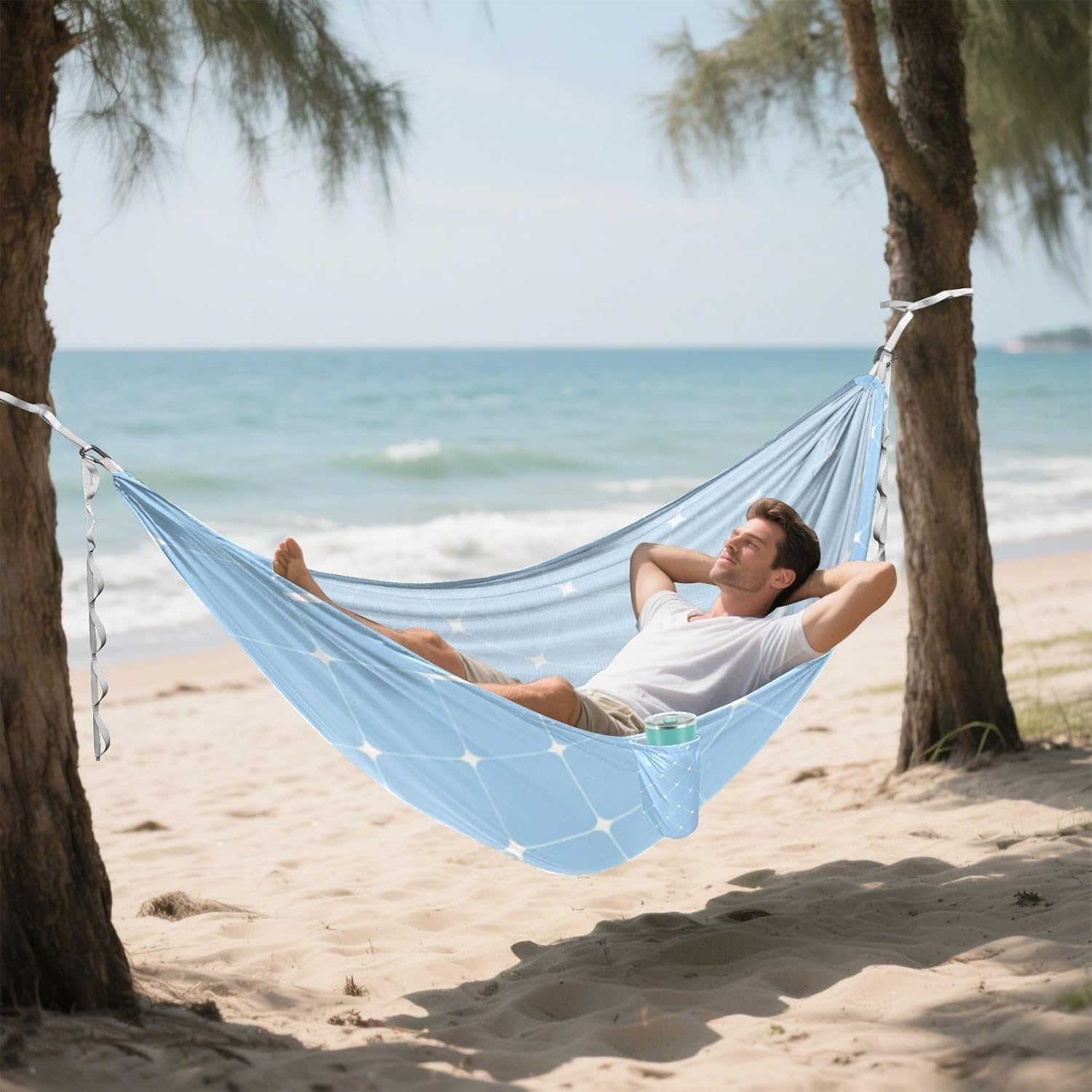 Blue and White Check Hammocks with Portabl Carry Bag Hanging Hammock for Outside Camping Essentials