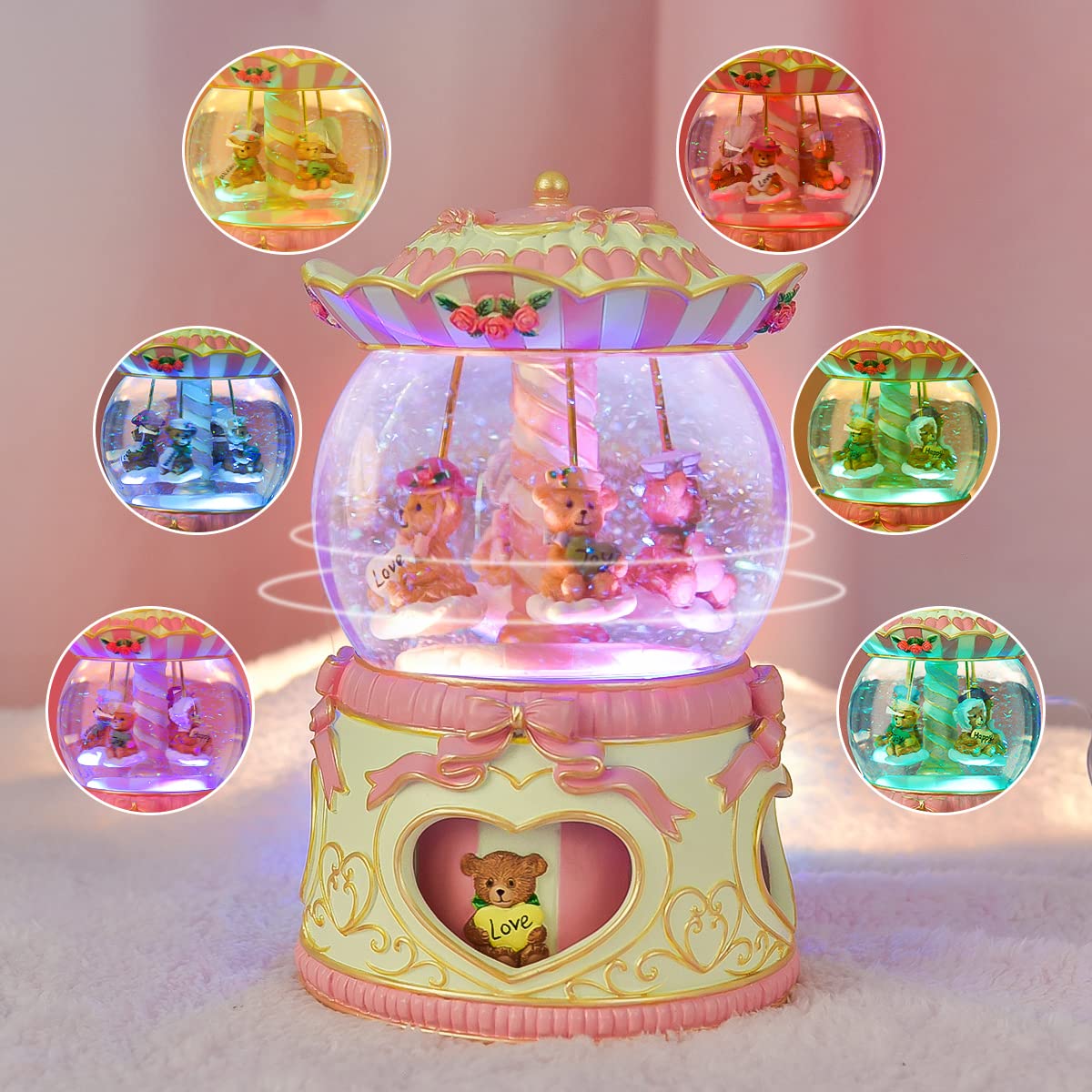 Boule à neige en forme d'ours en peluche avec lumière - Cadeau pour épouse, fille, petite amie, maman, petite-fille, anniversaire de mariage, fête des mères, anniversaire de mariage, cadeau