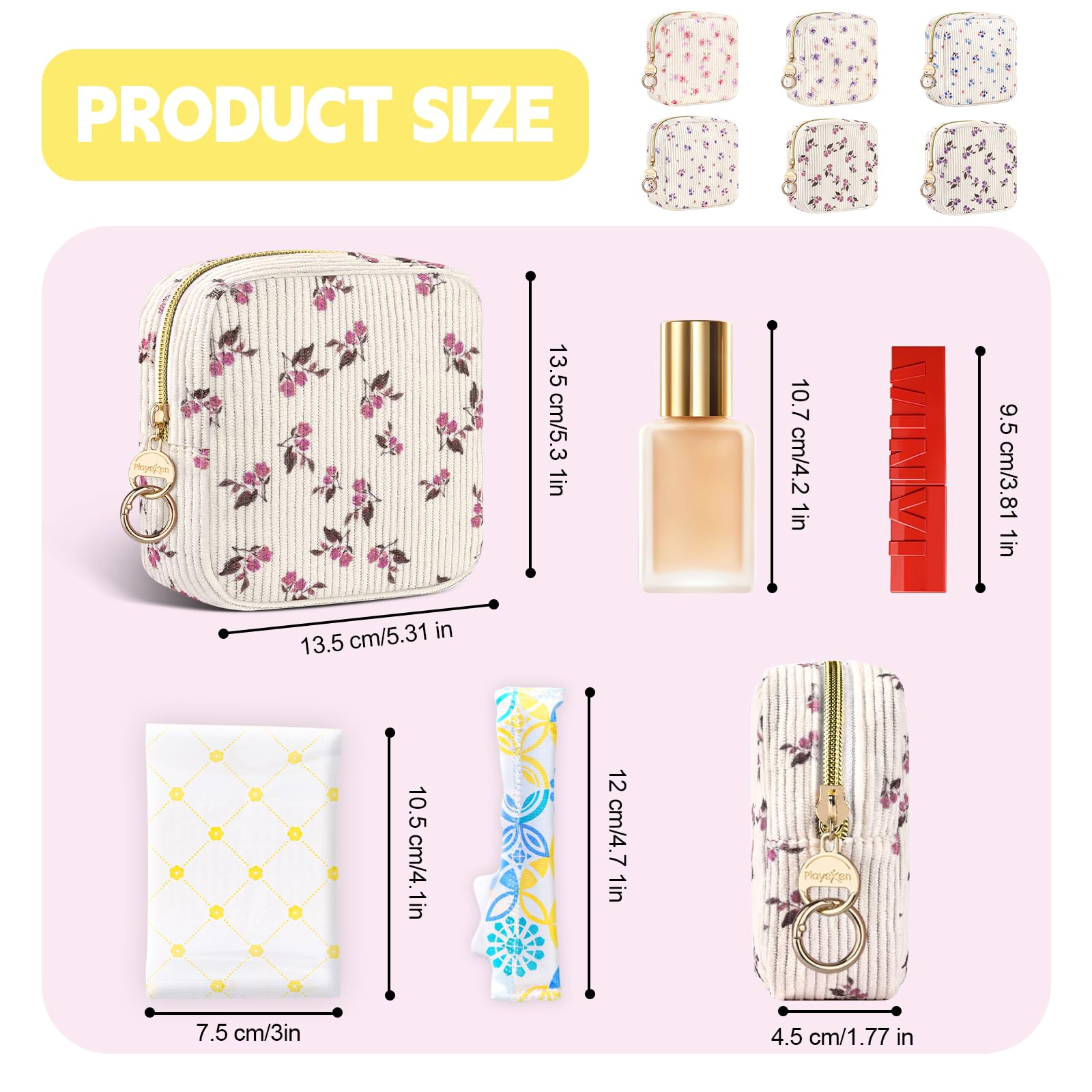 12,5*5*12,5cm Neceser Niña Pequeño para Compresas Organizador Bolso de Almacenamiento Compresas Algodon Salvaslip Bolsa Menstrual de Servilletas Sanitarias Regalo Adolescentes Niñas(flor-amarillo) — view 2