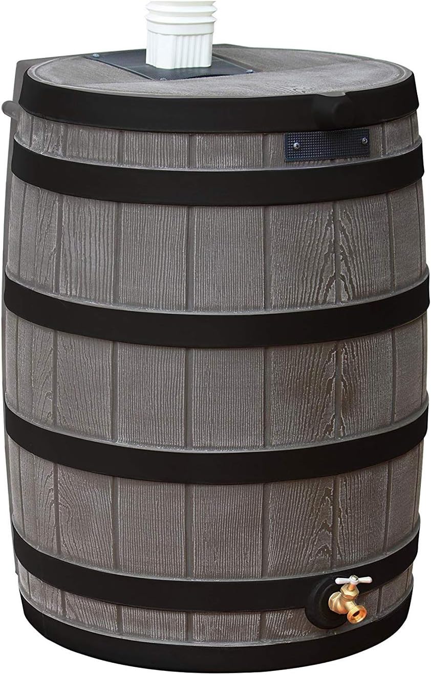 Rain Wizard 50 Gallon Rain Barrel with Darkened Ribs - Oak
