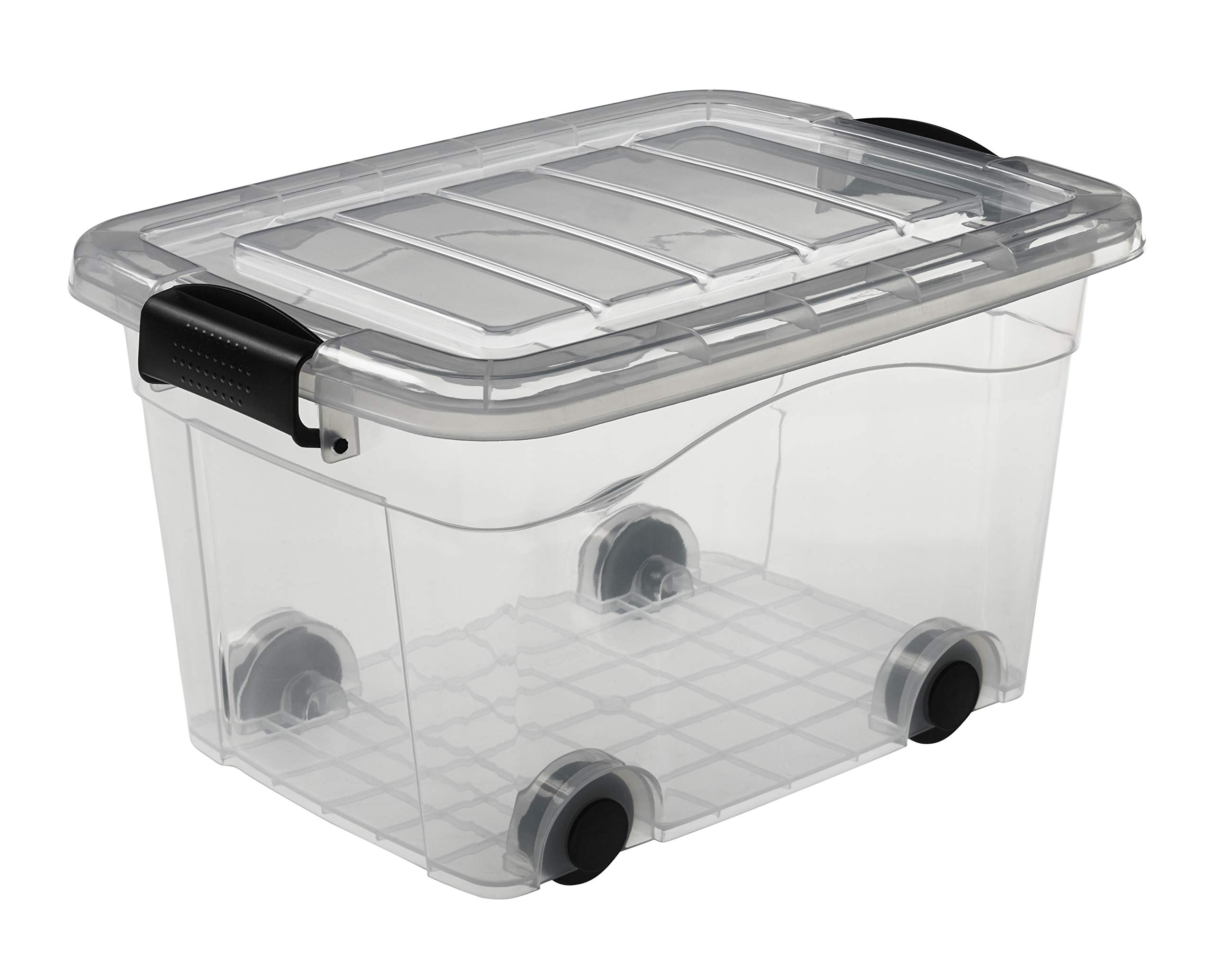 Logiplast 5 Stück Aufbewahrungsbox transparent 20 Liter mit Deckel und Klickverschluss 450 x 335 x 250 mm inkl. Rollen