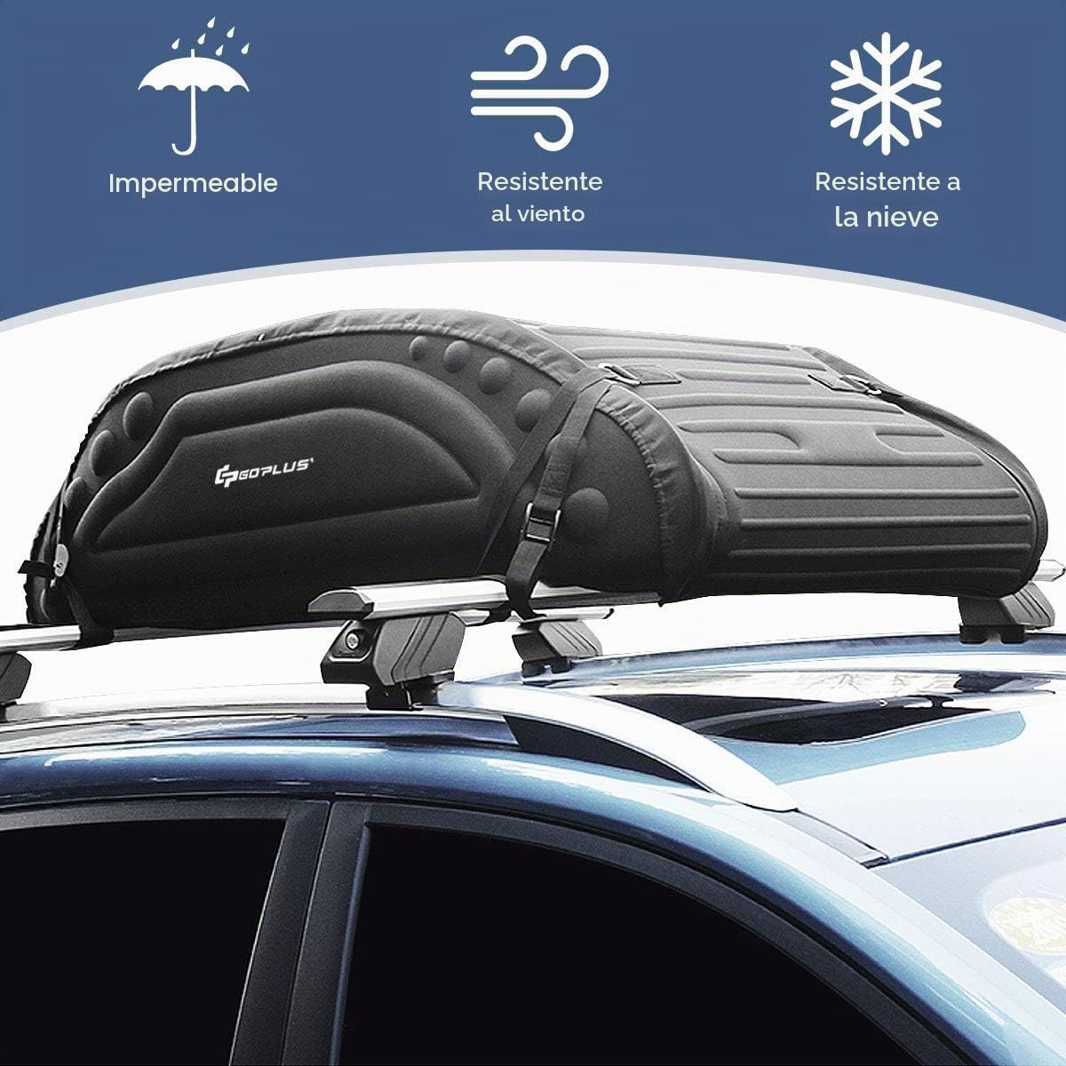GOPLUS Bolsa Plegable para Techo de Coche Impermeable | Portaequipajes de Coche con 4 Cuerdas de Sujeción, para Coches con o sin Railes de Techo, Carga 60KG