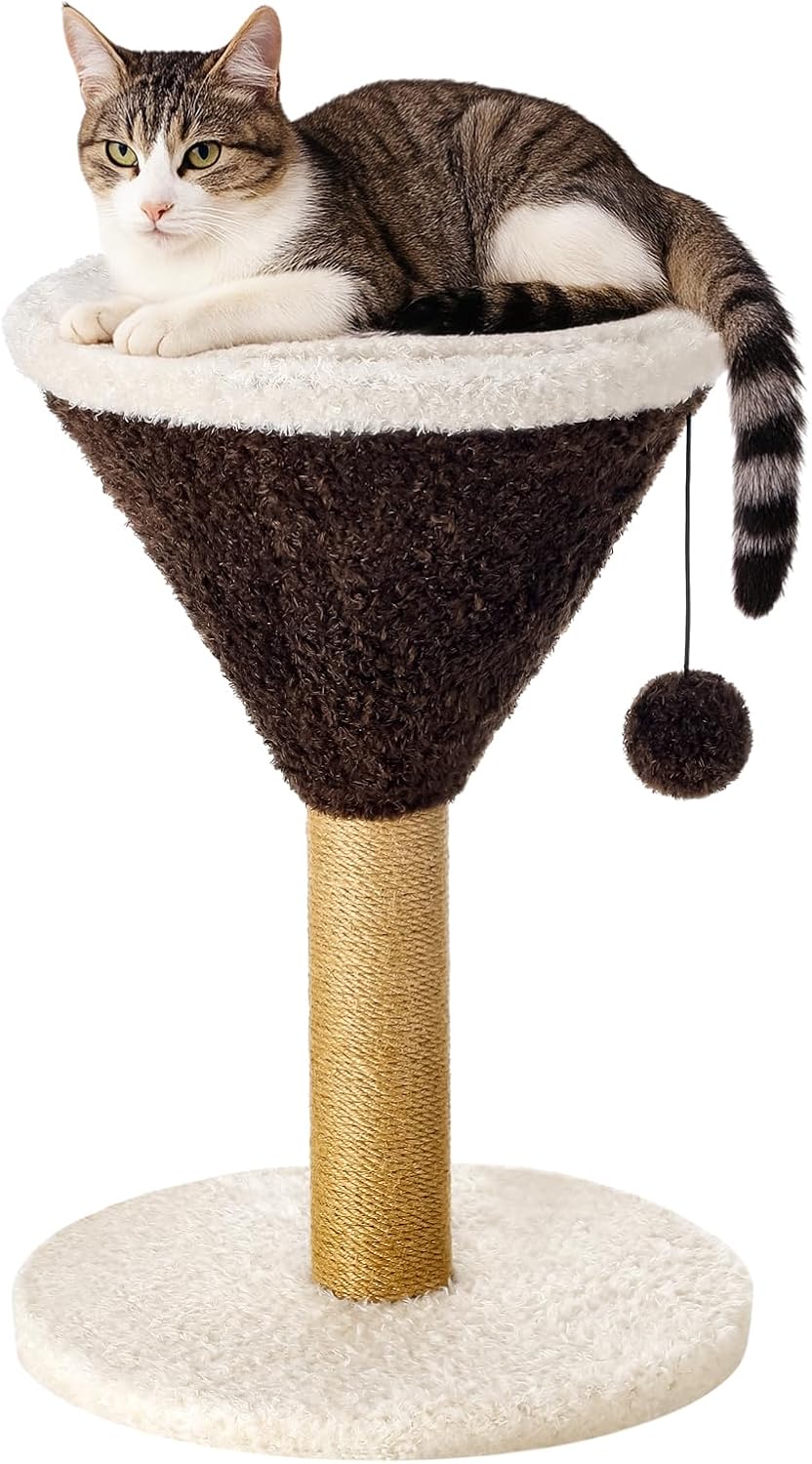 Sosation Espresso Martini Cat Scratcher 19.7" H Cat Scratching Post Scratcher with Dangling Ball for Indoor Cats Scratching Post for Kittens and Medium Large Cats