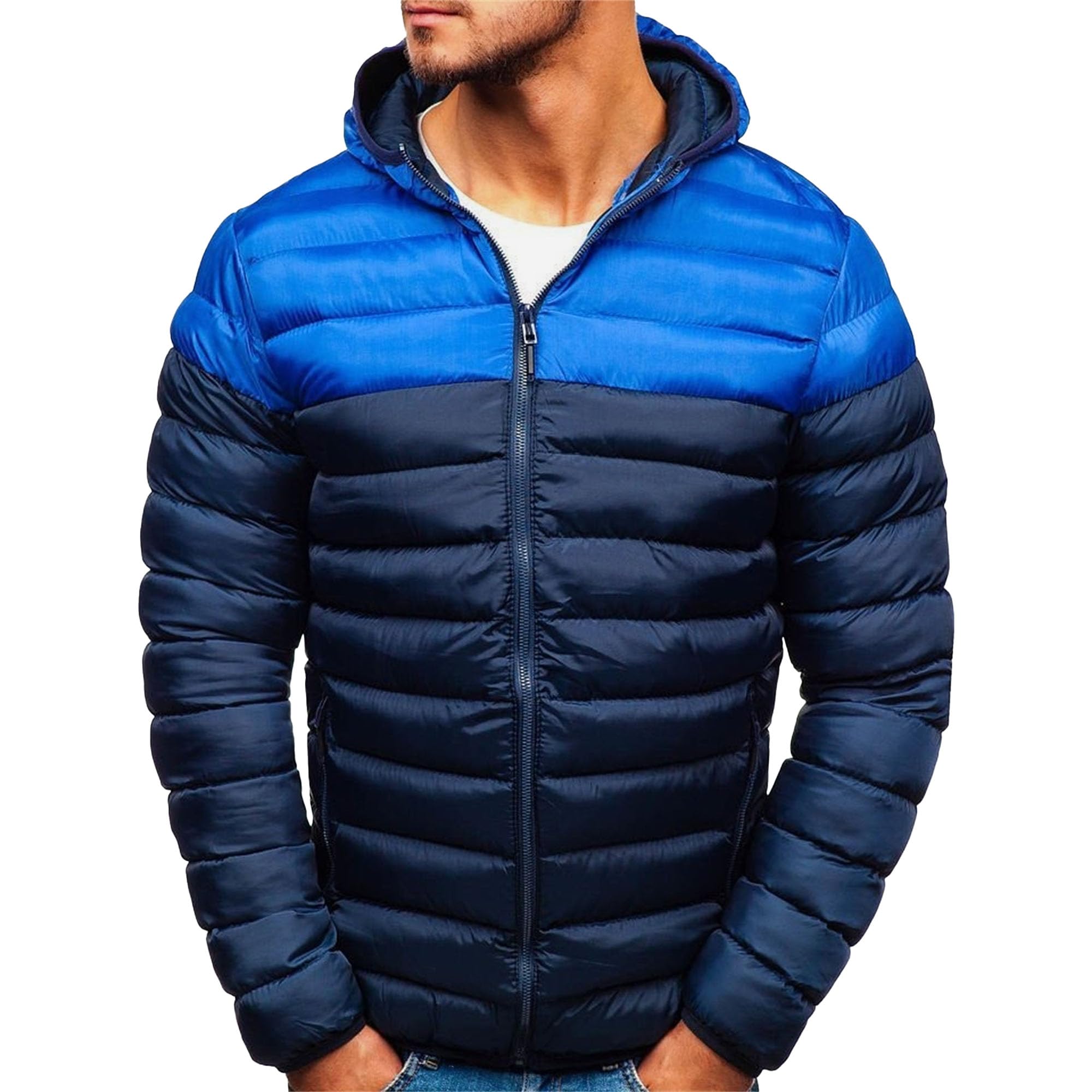 Chaqueta acolchada de burbujas para hombre invierno impermeable capucha 8