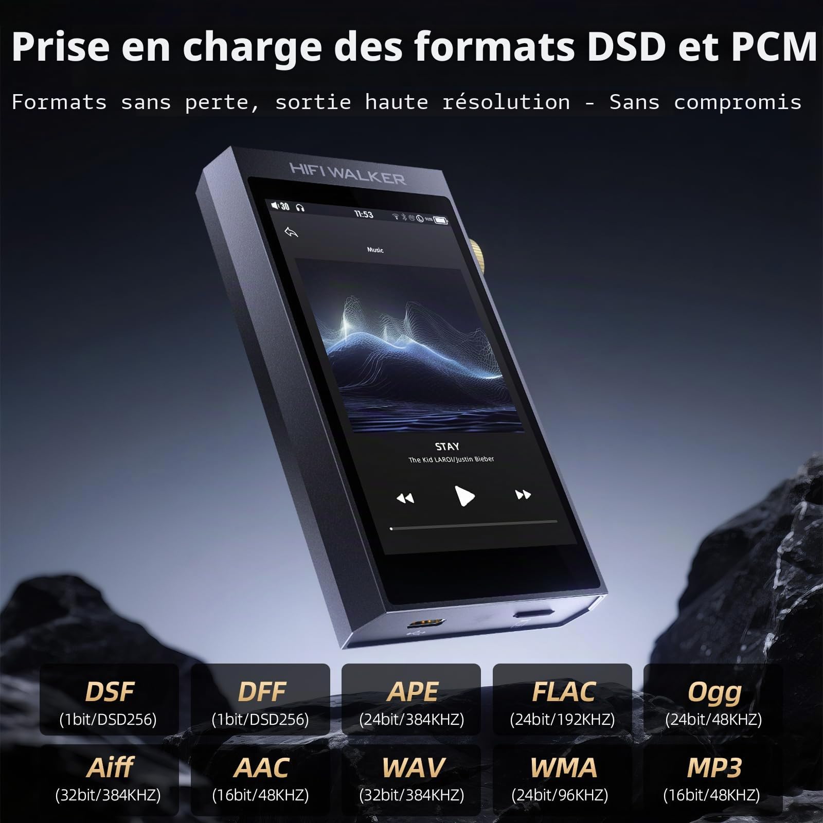 HIFI WALKER Baladeur Audio Portable Bluetooth 5.1, Lecteur de Musique Haute Qualité avec Écran Tactile 4", Sortie Casque 4,4 mm & 3,5 mm, USB DAC, Carte Mémoire 128 Go Incluse