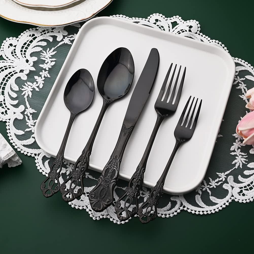 30 PCS Silverware Set for 6, Stainless Steel Flatware Set, Forks Spoons and Knives Set for Party & Wedding, Elegant Cutlery Set, Mirror Polished Kitchen Utensils, Shiny Black