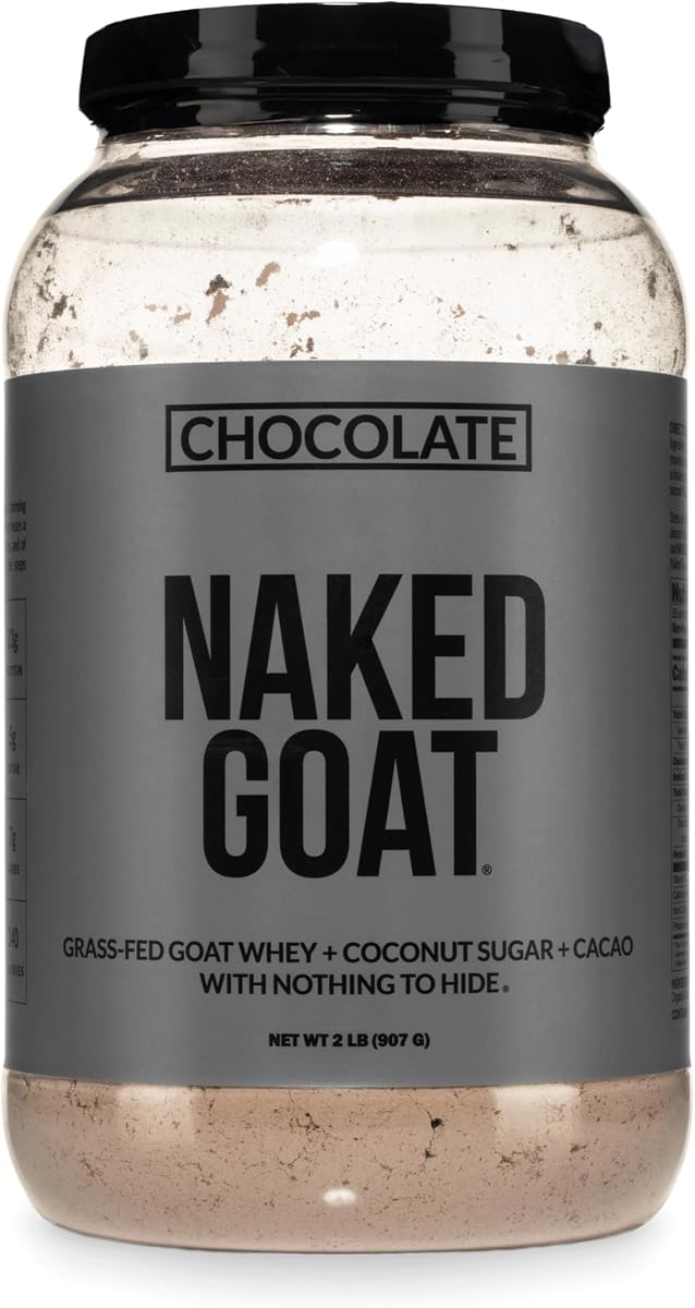 NAKED Goat Chocolate Protein Powder - Pasture Fed Goat Whey Protein Powder from Small-Herd Dairies - Only 3 Ingredients - GMO Free, Soy Free - All Natural - 23 Grams of Protein - 25 Servings