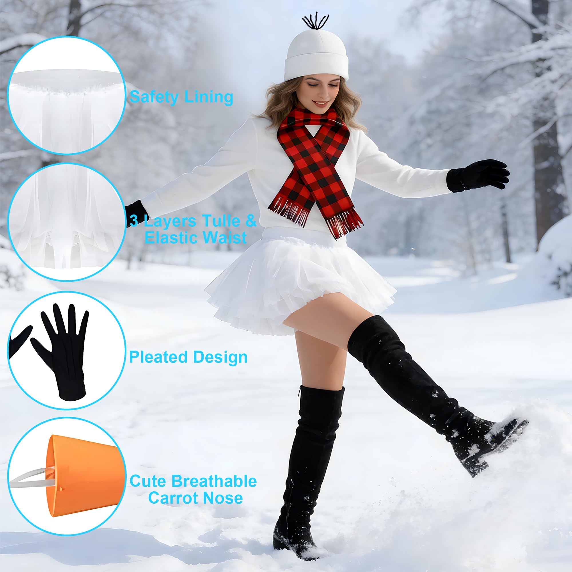 cadelon 8pcs Snowman Costume Set for Adult Women - Premium Material, Fashionable Design, Perfect for Winter Parties - Image 3
