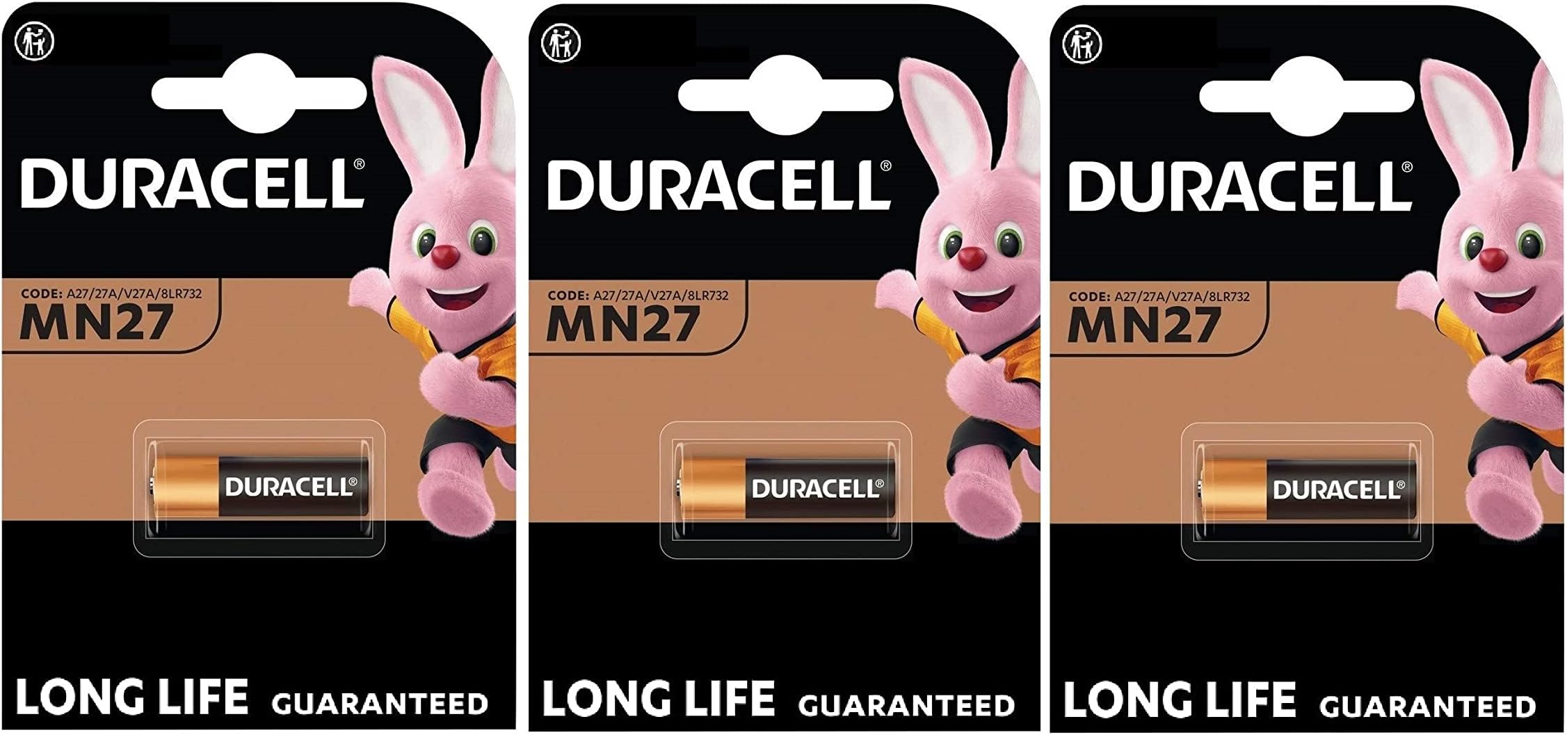 3 x Duracell MN27 27A A27 8LR732 (3 Blister Packs of 1 Battery) 3 Batteries
