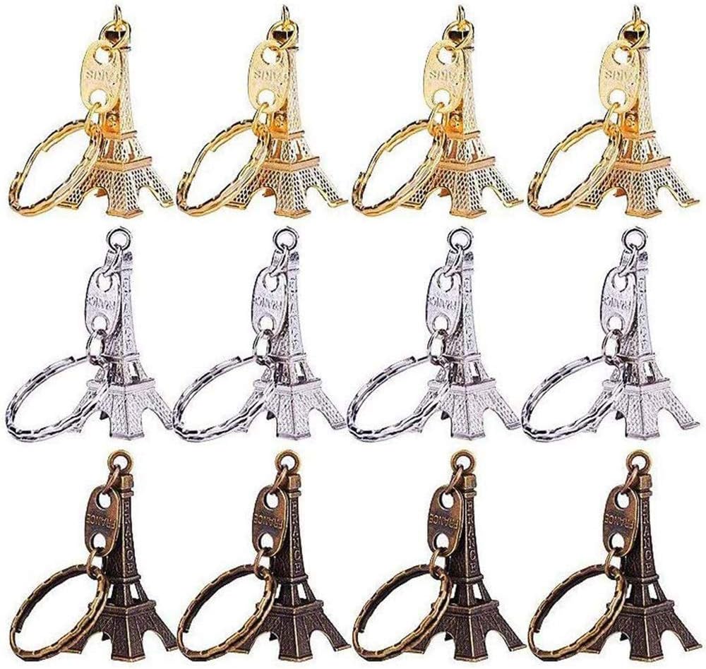 Finduat 24 Pcs Retro Eiffel Tower Keychain Cute Adornment Key Ring 3 Colors Bronze Silver Golden