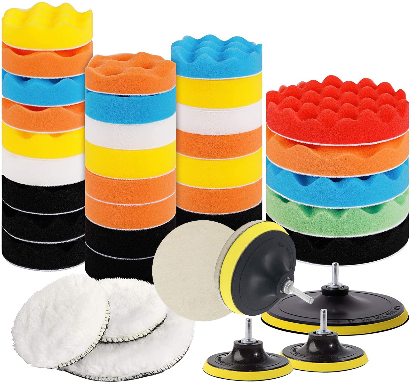 DIY Crafts 12-17x Gross Polishing Buffing Felt Pad Drill Nut Polishing Pad Kit, Foam Buffing Pads Compound Automotive Polisher Car Wash Cleaning Tools for Drill, Grinder (With 2x Felt Pad, 5"inch Kit)-image-45