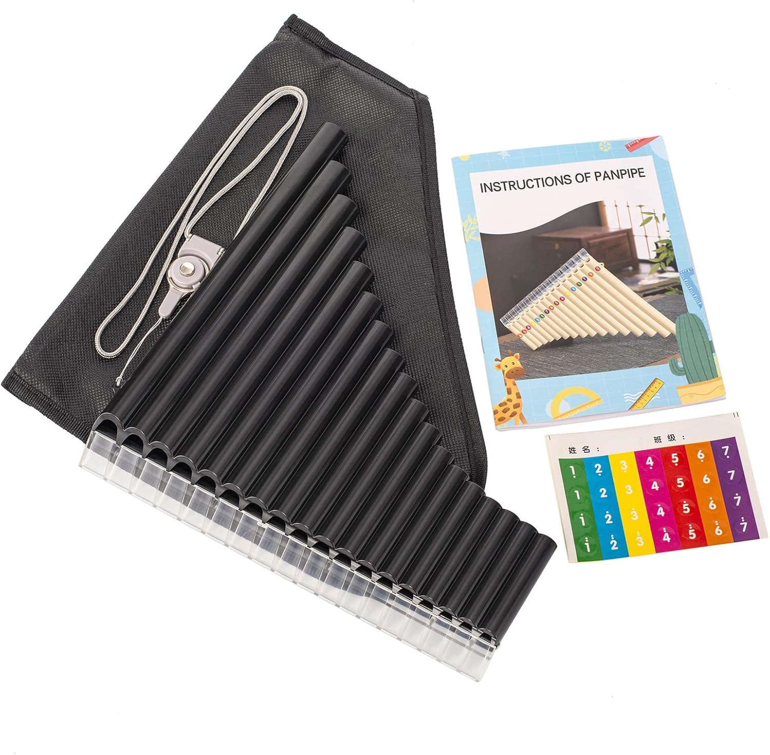 18 Pipes Pan Flute C Key - Beginner-Friendly Instrument with Enhanced Mouthpiece Design for Easy Play, Perfect for Students and Music Enthusiasts, Black