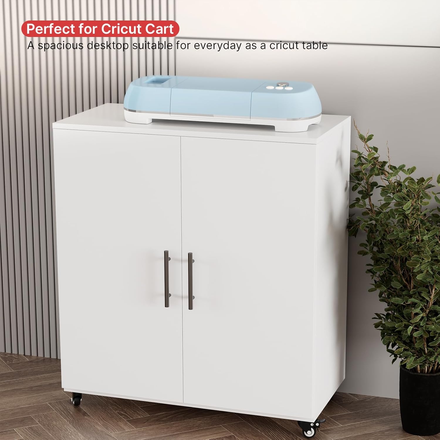 Craft Organization & Storage Cart Compatible with Cutting Machine – Rolling Craft Organizer with Large Drawer, 30 Vinyl Roll Holder, Pull-Out Cardstock Shelf & Lockable Casters