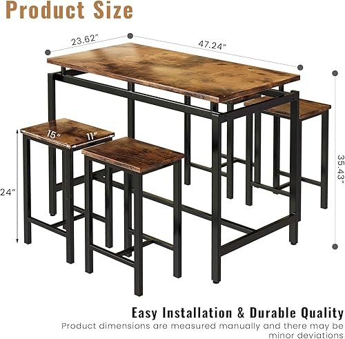 Miniatura 9 de Recaceik Juego de 4 mesas de comedor para 4 mesas y sillas de cocina, juego de mesa de bar de 5 piezas con 4 taburetes, mesa de comedor de altura de