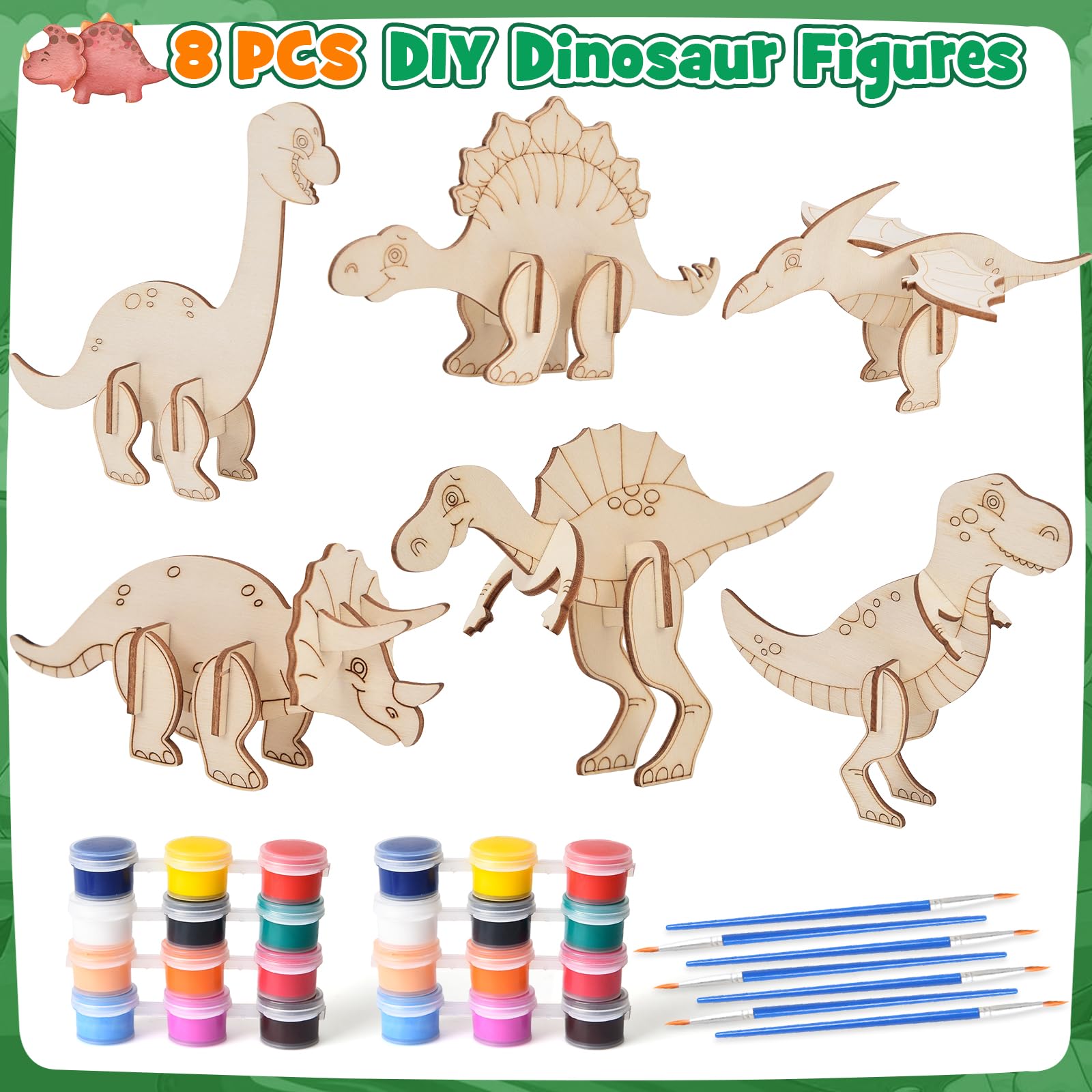 Dinosauri Gadget Compleanno Bambini con Kit di Artigianato in Legno, Borse di Tela, Uova Dino, Braccialetti Schioccanti, Timbri e Tatuaggi Temporanei, Regalini Fine Festa e Riempimento per Pignatta