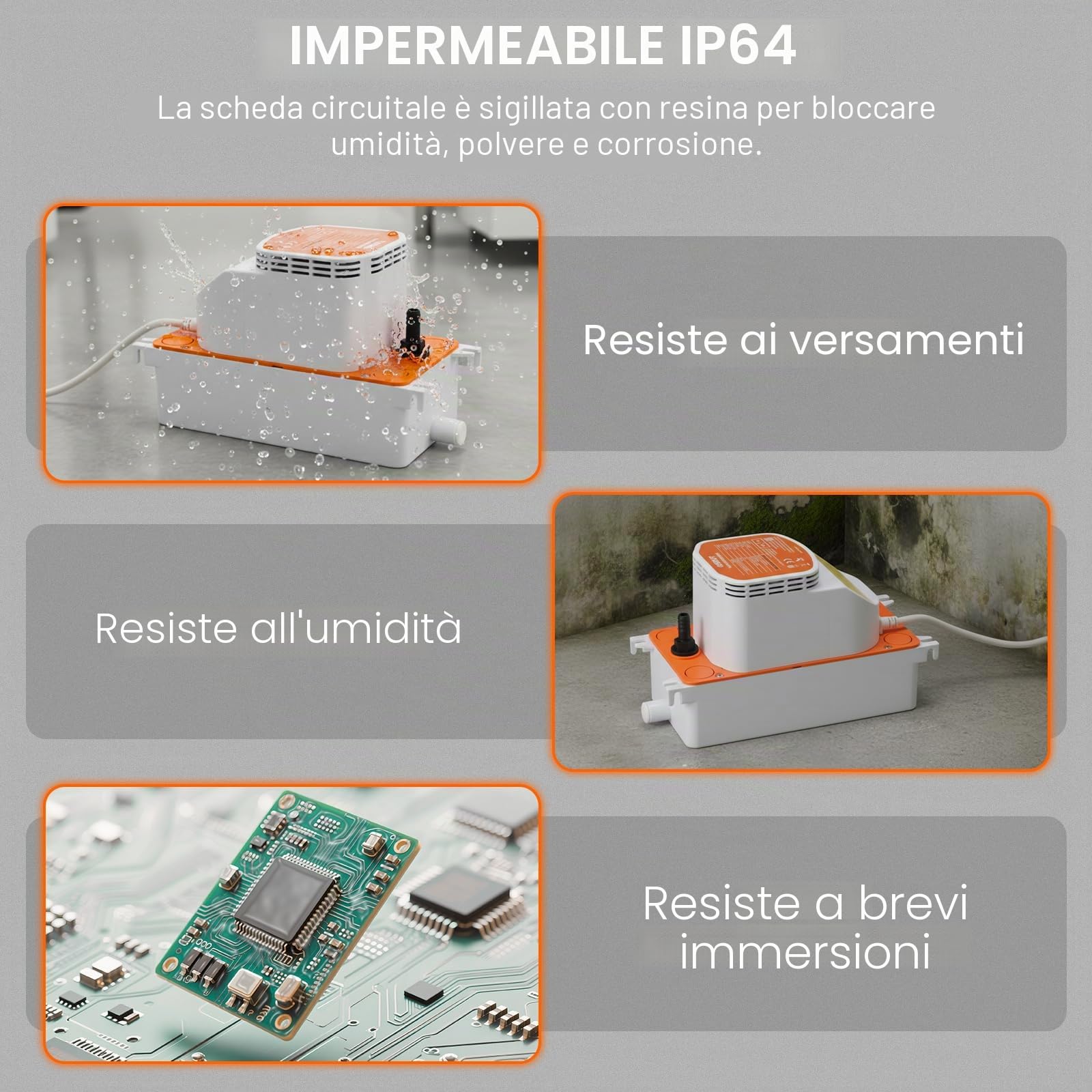 TURBRO Pompa per Condensa, 454 L/h, Prevalenza 7,9m | 100-240V Universale, Interruttore a Galleggiante, 25W Silenzioso 35dB, Per Climatizzatore e Deumidificatore