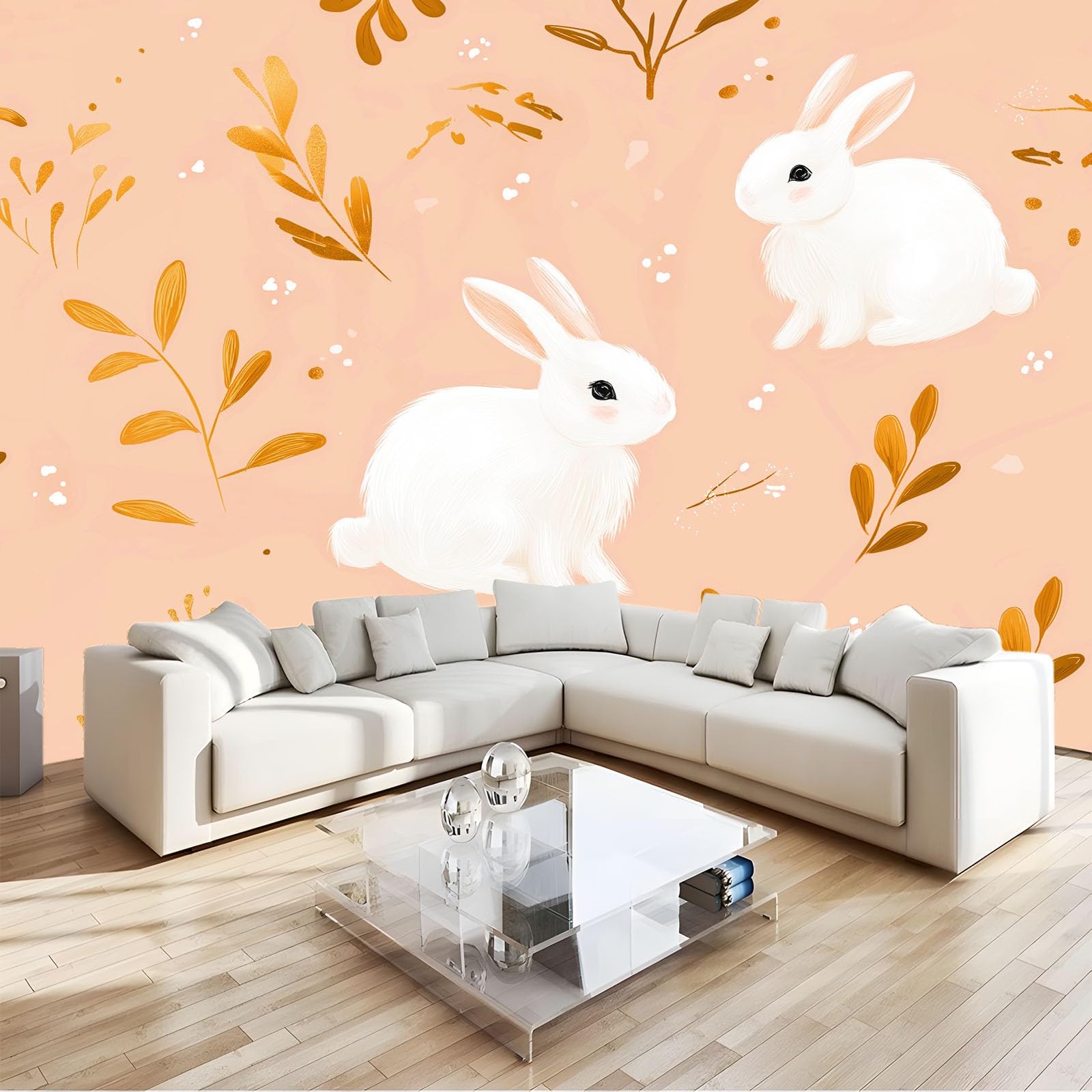 500 x 280 cm, fototapeta z włókniny, na Wielkanoc, zwierzęta, zające, kwiaty, fototapety, do salonu, tapeta z włókniny, efekt 3D, nowoczesna tapeta flizelinowa odporna na promieniowanie UV, dekoracja