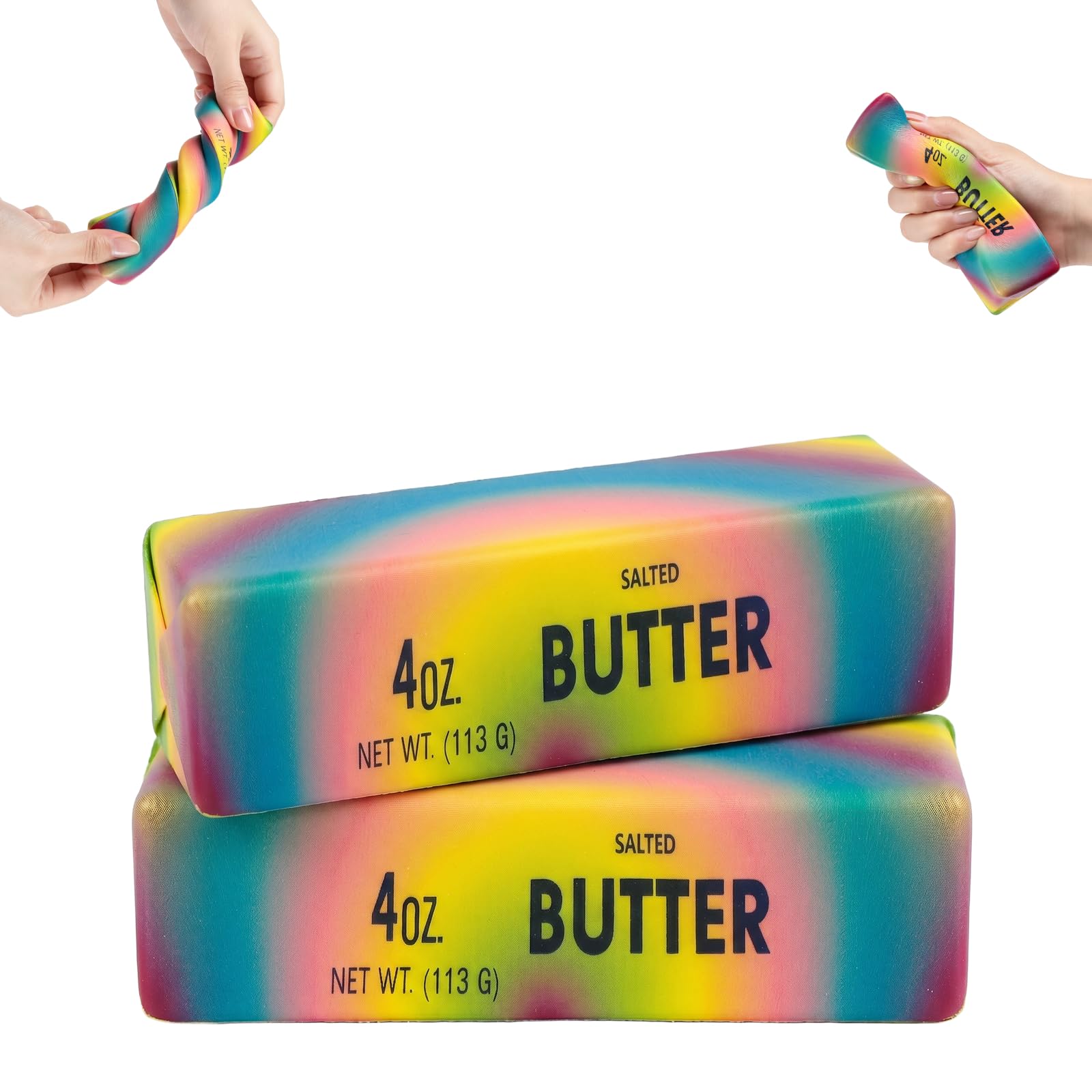 13.5 CM Rainbow Butter Squishy - 2 PCS Realistic Slow Rising Rainbow Butter Squishy, Soft Stress Relief Sensory Squeeze Toys for Adults, Fidget Toys for Office, School & Travel 2 Pcs