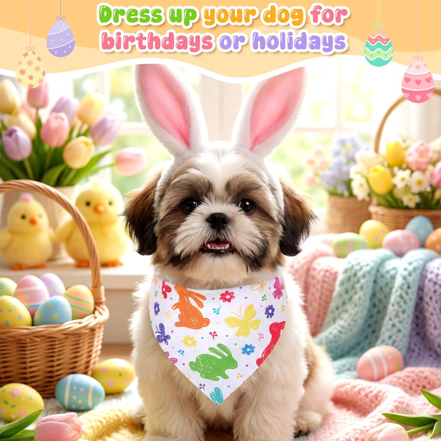 Youyole 120 Pcs Easter Dog Bandana Bulks Bunny Dog Bandanas Rabbit Egg Pet Scarf Soft Cat Triangle Scarfs Easter Day Pet Bandana Bibs for Small and Medium Breed