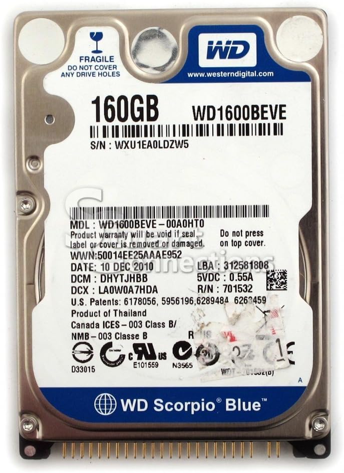 WD WD1600BEVE Western Digital Scorpio Blue 160GB 5400RPM PATA IDE Laptop Hard Drive