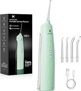 HUACO CARE Cordless Water Flosser - 6 Pressure Settings with 3 Modes, 220ml Compact Ergonomic Design, 30 Days Long Battery, IPX7 Waterproof Portable Oral Irrigator for Teeth, Gums & Braces (Green)