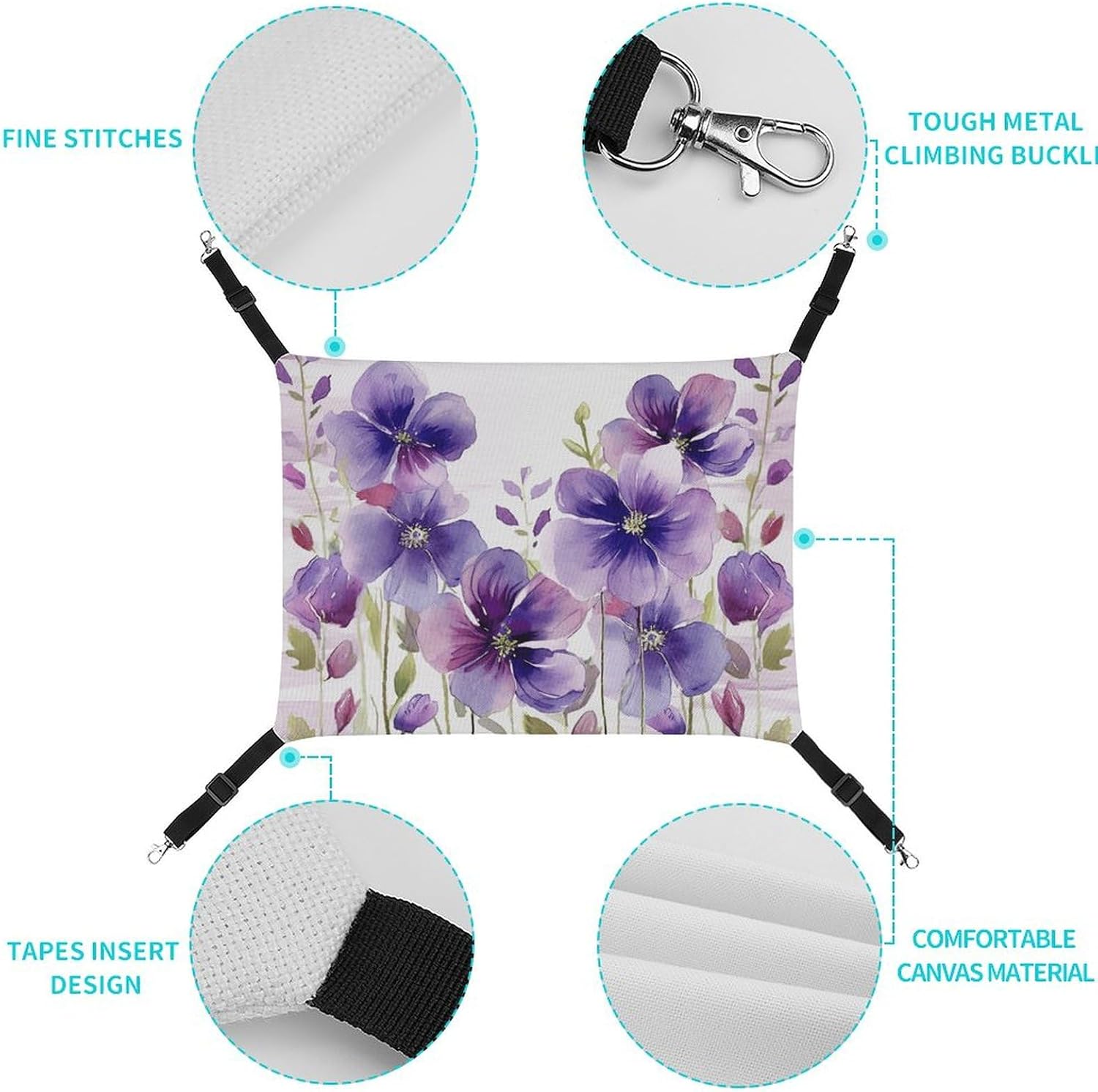 review Hanging Pet Hammock, Watercolor Purple Flowers Printed Soft Breathable Pet Hammock with Adjustable Straps and Metal Hooks for Cats Small Dogs Rabbits Sugar Gliders