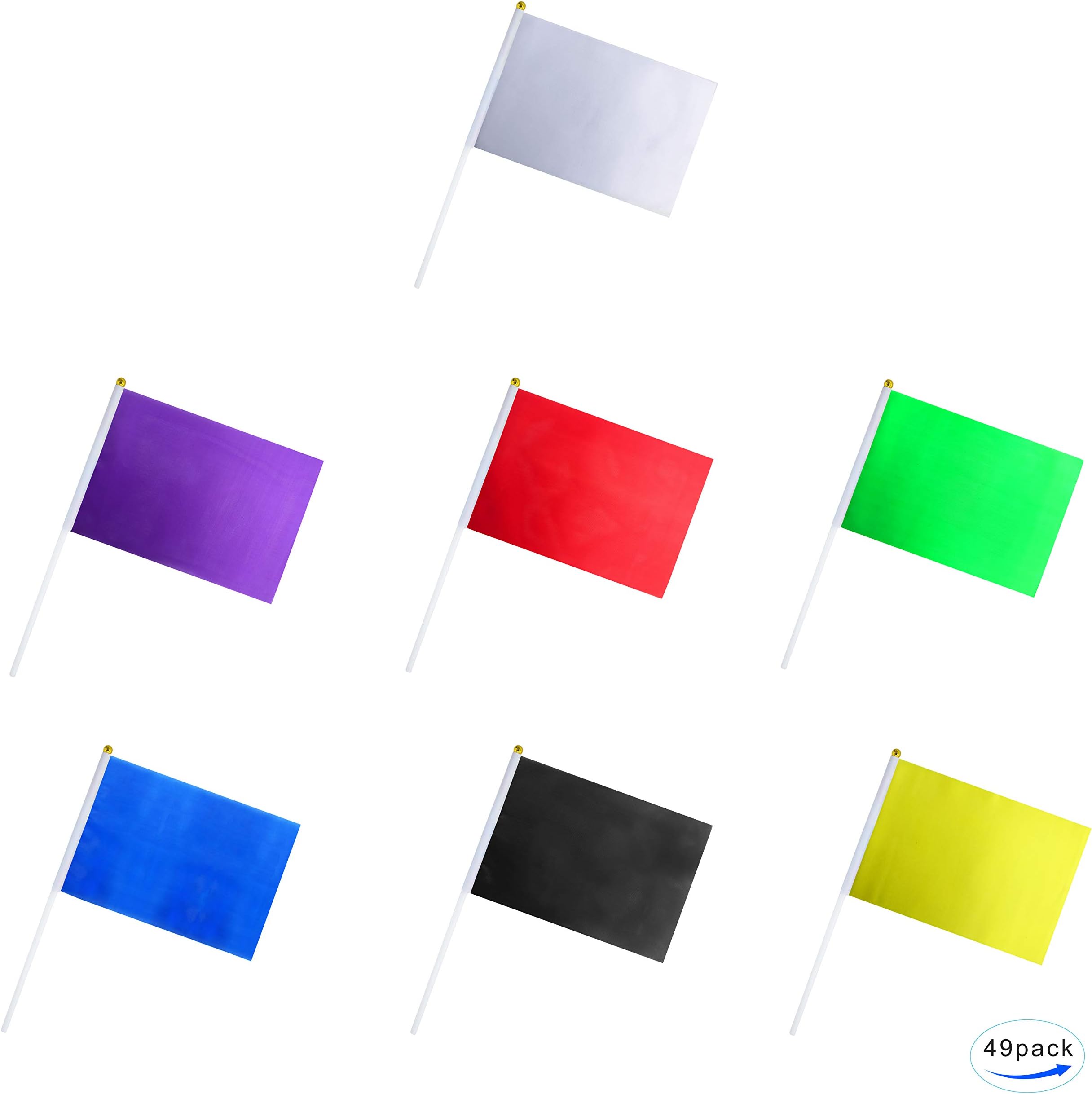 49 pack Color flag, Pure Solid blank small Mini White black red yellow green blue purple banner flags Stick, party decoration parade supplies, school sports club, international festival celebration