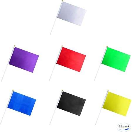 Amazon Com 49 Pack Color Flag Pure Solid Blank Small Mini White Black Red Yellow Green Blue Purple Banner Flags Stick Party Decoration Parade Supplies School Sports Club International Festival Celebration