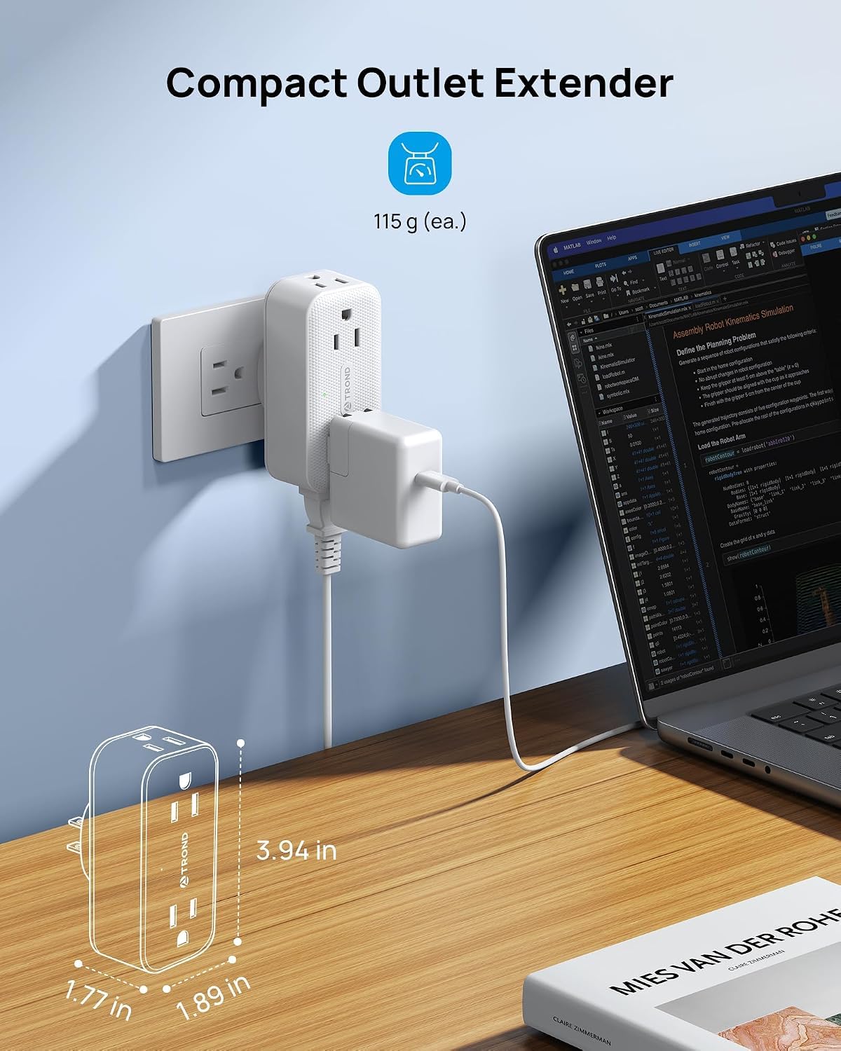 TROND Rotating Surge Protector - 4 Outlet Extender -6 TROND Rotating Surge Protector - 4 Outlet Extender -6