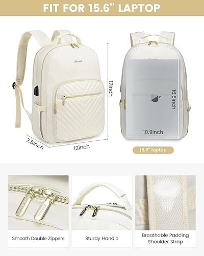 Miniatura 5 de LOVEVOOK Mochila de Viaje para Laptop Bolso para Mujeres Trabajo Negocios Bolsas de Computadora, Beige, 15,6 pulg.