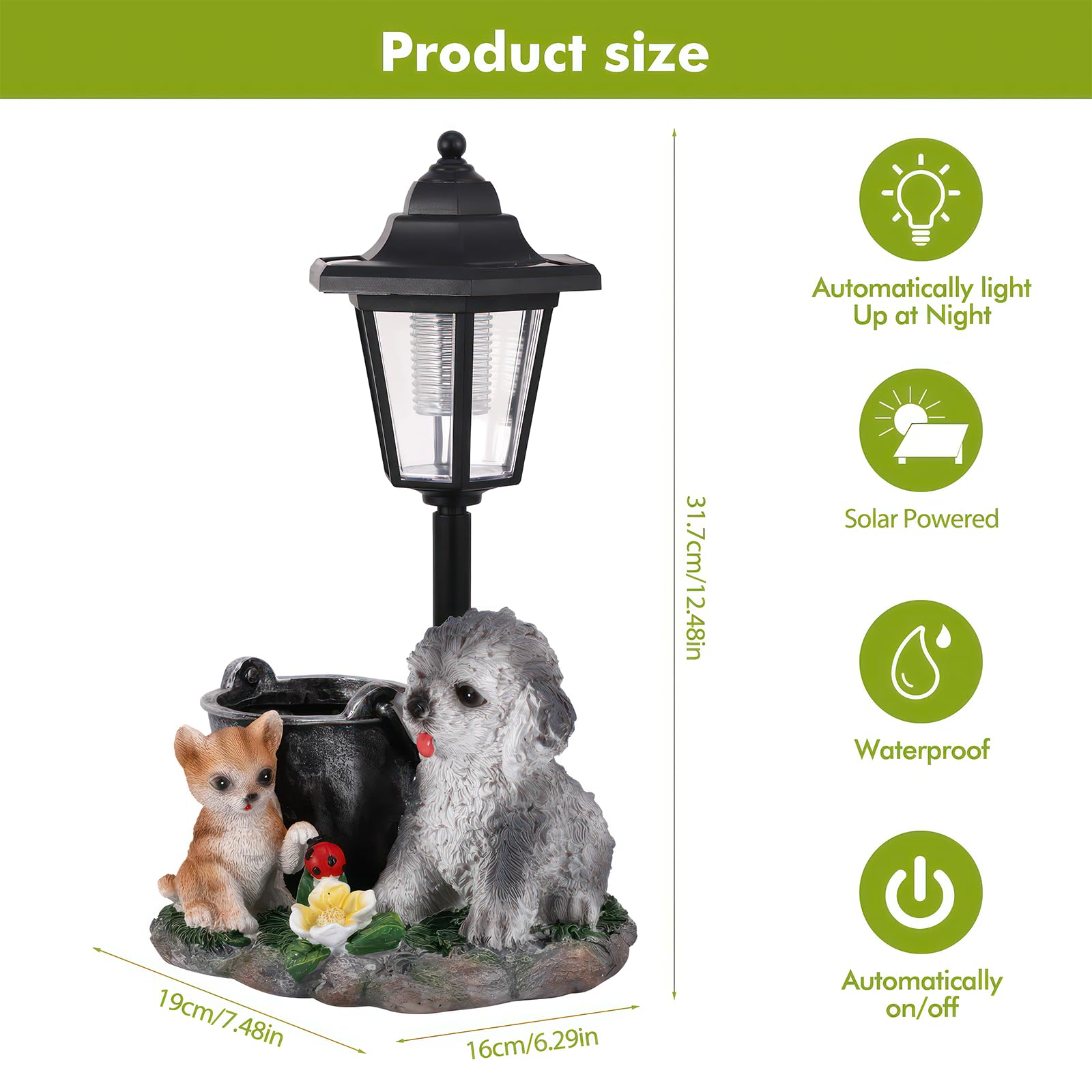 Estatuas de jardín para perros, decoración solar para exteriores, estatuas de jardín para perros, adornos con luces solares, estatua de decoración al aire libre, resistente al agua, linda