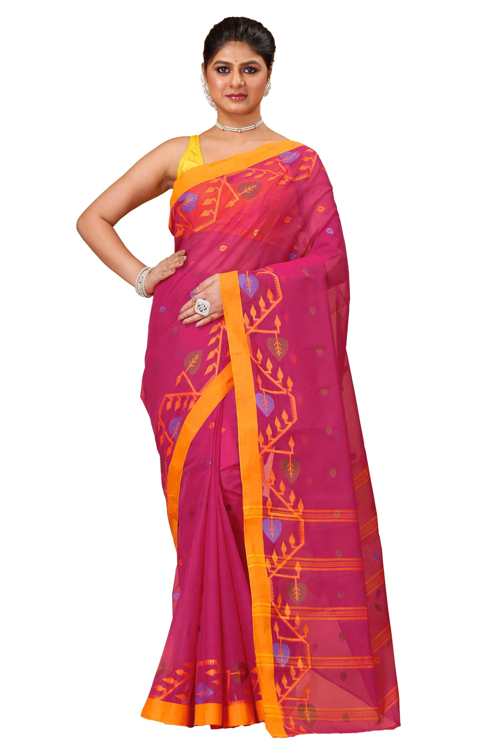 Women's Traditional Premium Bengal Pure Cotton Tant Saree Without Blouse Piece | Handwoven Saree for Summer & Daily Use |-image-13
