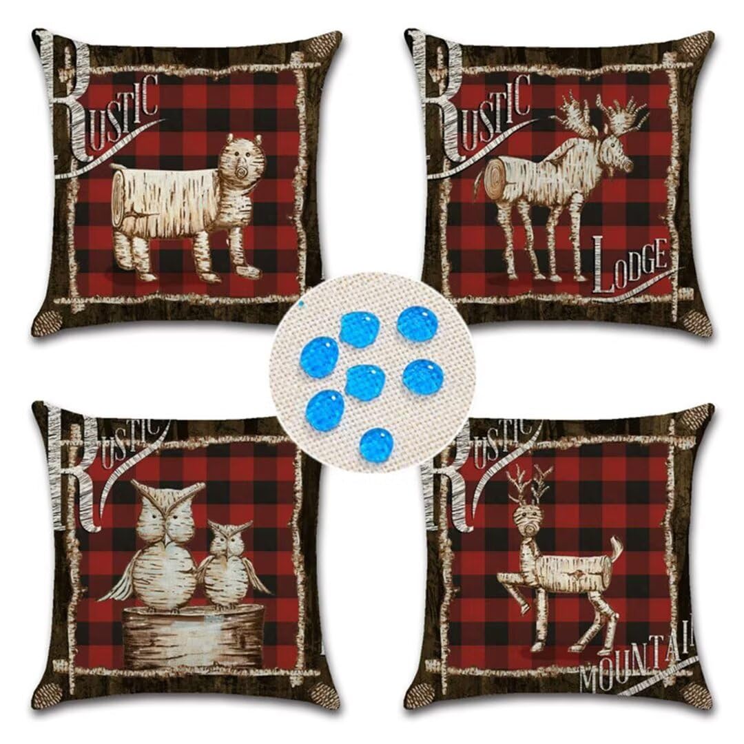 Lot de 4 Housses de Coussins 60x60cm/24x24in Noël Imperméable Housses de Coussin en Lin Taie Oreiller de Canapé de Coussincarré Housse De Coussin Exterieur pour Chambre,Canapé,Chaise,Lit,Jardin ZC-689