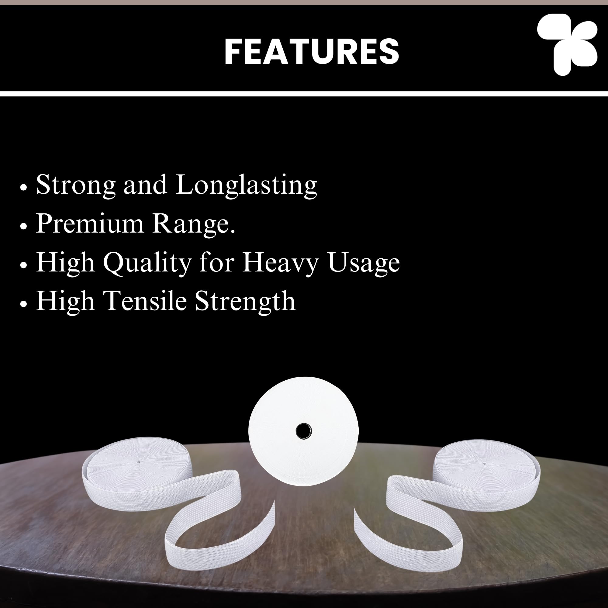 AMPEREUS | Braided Elastic Band White Elastic (15 Meters, 1 inch) Cord Heavy Stretch High Elasticity Knit Elastic Band, Ideal for Tailoring/Sewing, Fashion Designing, Boutique, Stitching 2