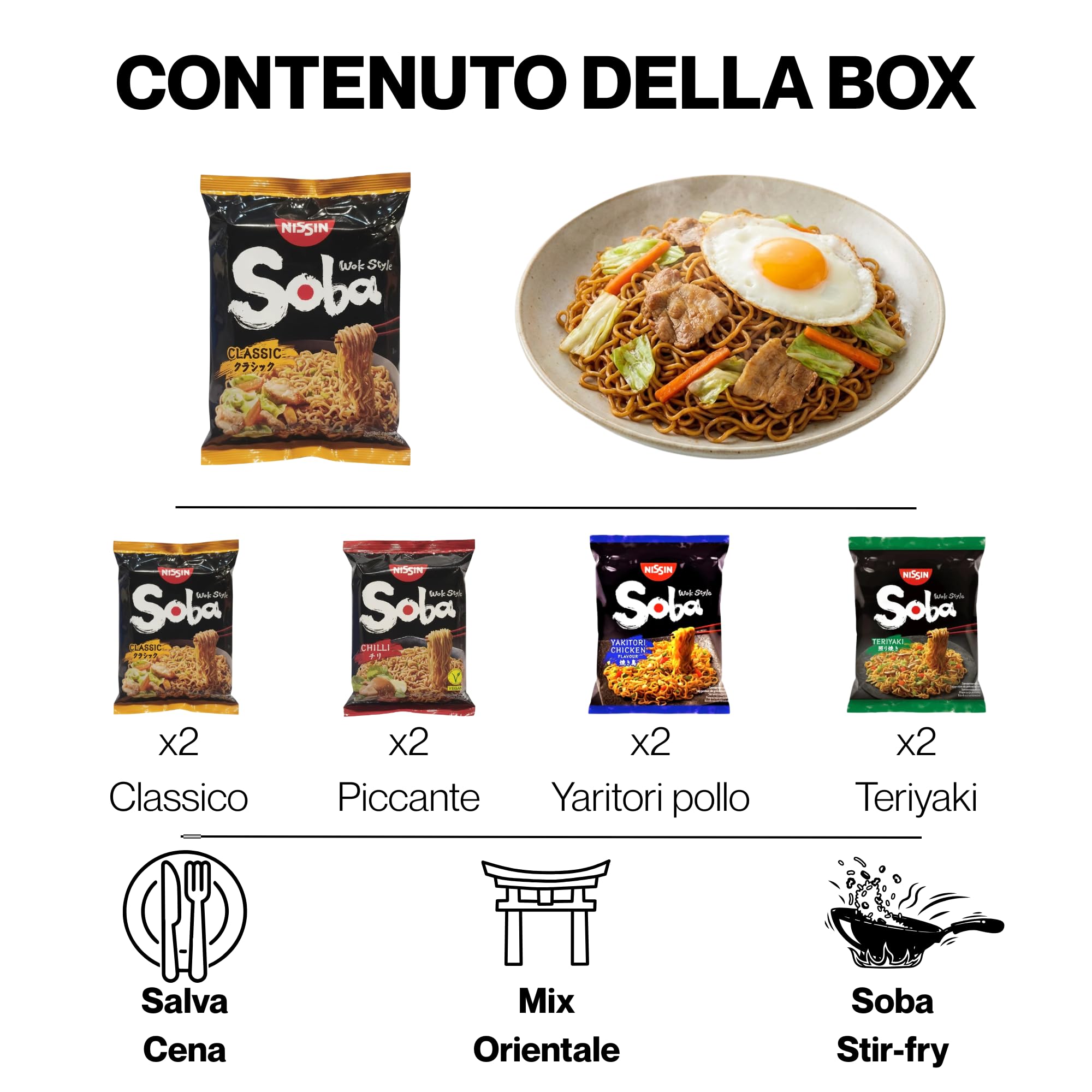 Hu Taste Kit Ramen Soba 8 Pack - Noodles Istantanei Assortiti: Classic, Teriyaki, Yakitori, Chili - Box Cibo Asiatico Pronto - Set Noodles Ramen Giapponese e Coreano per Amanti del Food Orientale