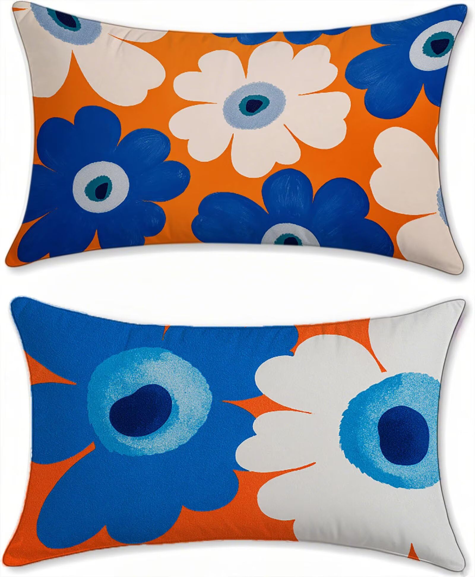 Housse coussin exterieur impermeable bleu lin 60x90cm prestige fleur lot de 2