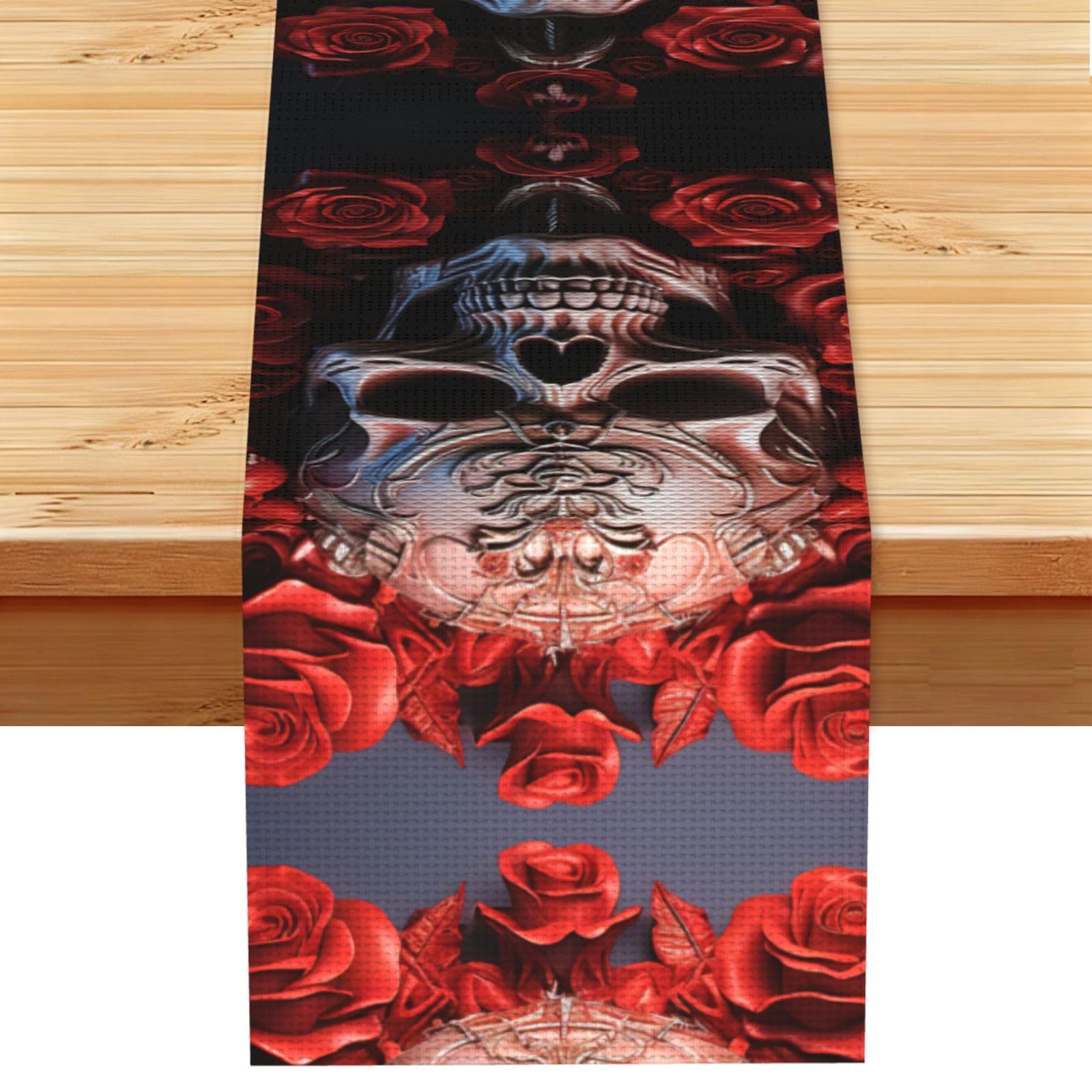 Rose Skull Print Table Runner for Home Hotel Dining Kitchen Party Indoor Outdoor Decor,13x72 Inch