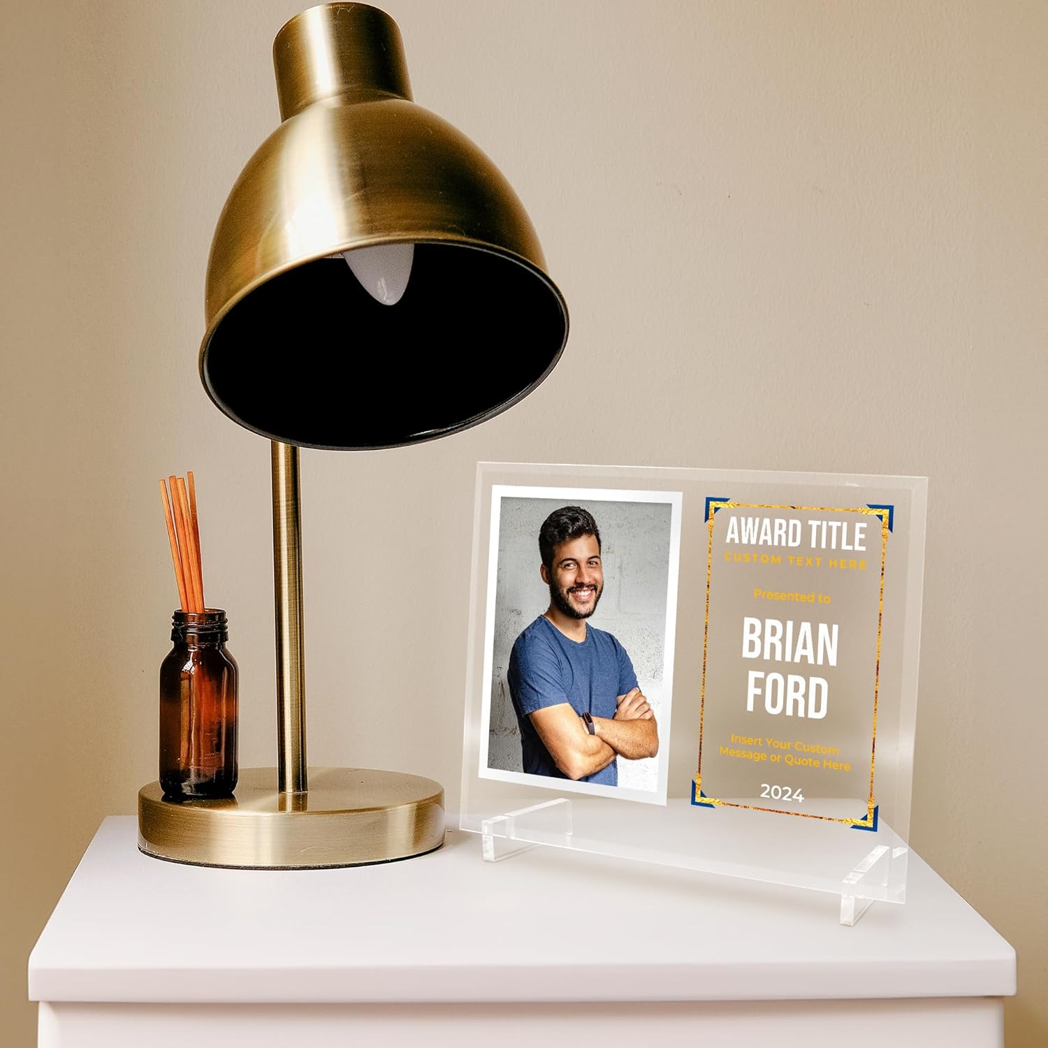 Basic Fundamentals 11.75"x9.75" Custom Glass Picture Frame for 5x7 Photo, Personalized Awards and Trophies for Employee of the Month, Retirement, Leadership and Appreciation Gifts (Design 1)