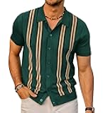 Mens Polo Shirts Vintage Striped Button Down Knitted Golf Shirts