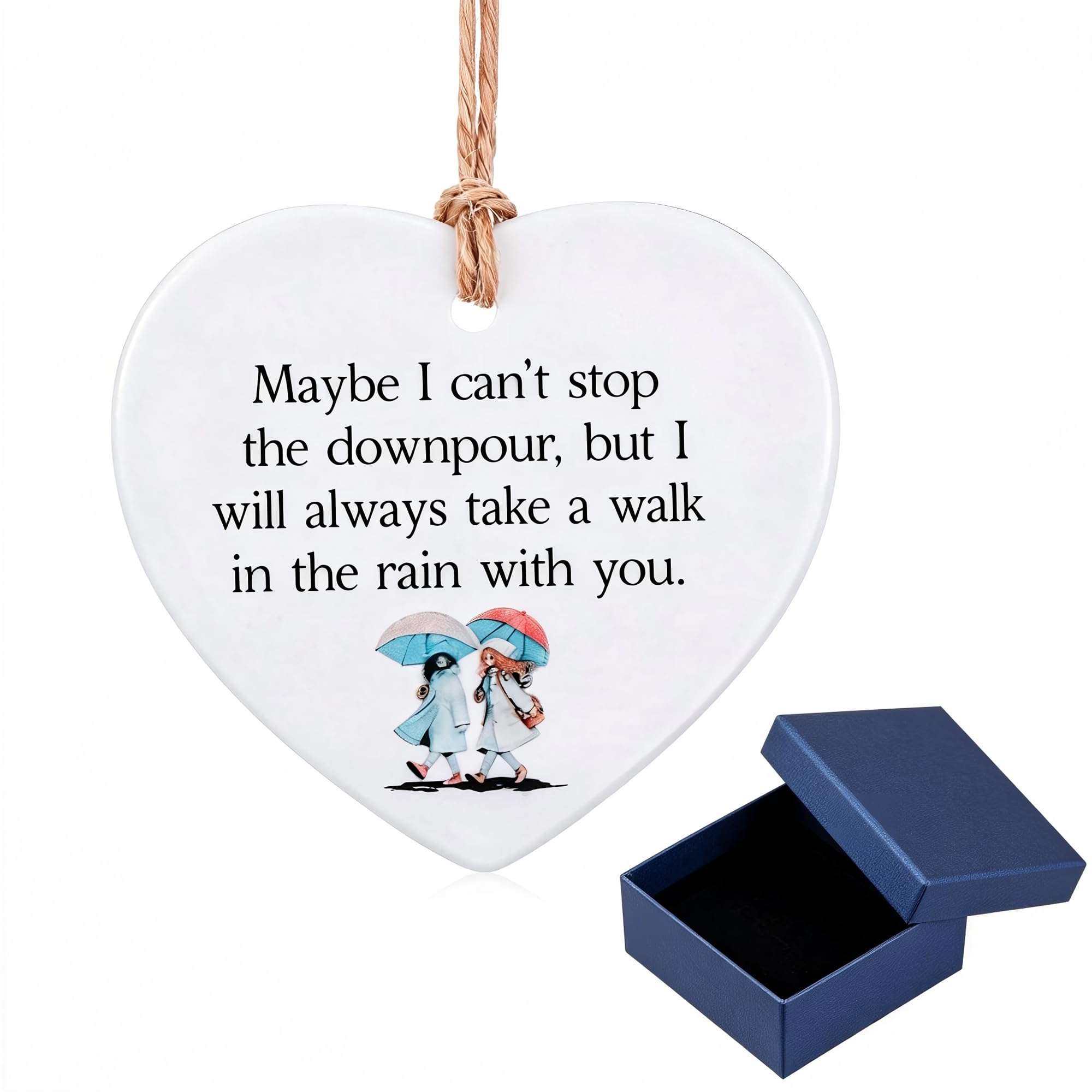 Friendship Gifts - Ceramic Heart Shaped Inspirational Hanging Ornament with Thoughtful Message & Premium Gift Box for Women, Best Friend (White, 7x7cm) (Small, A)