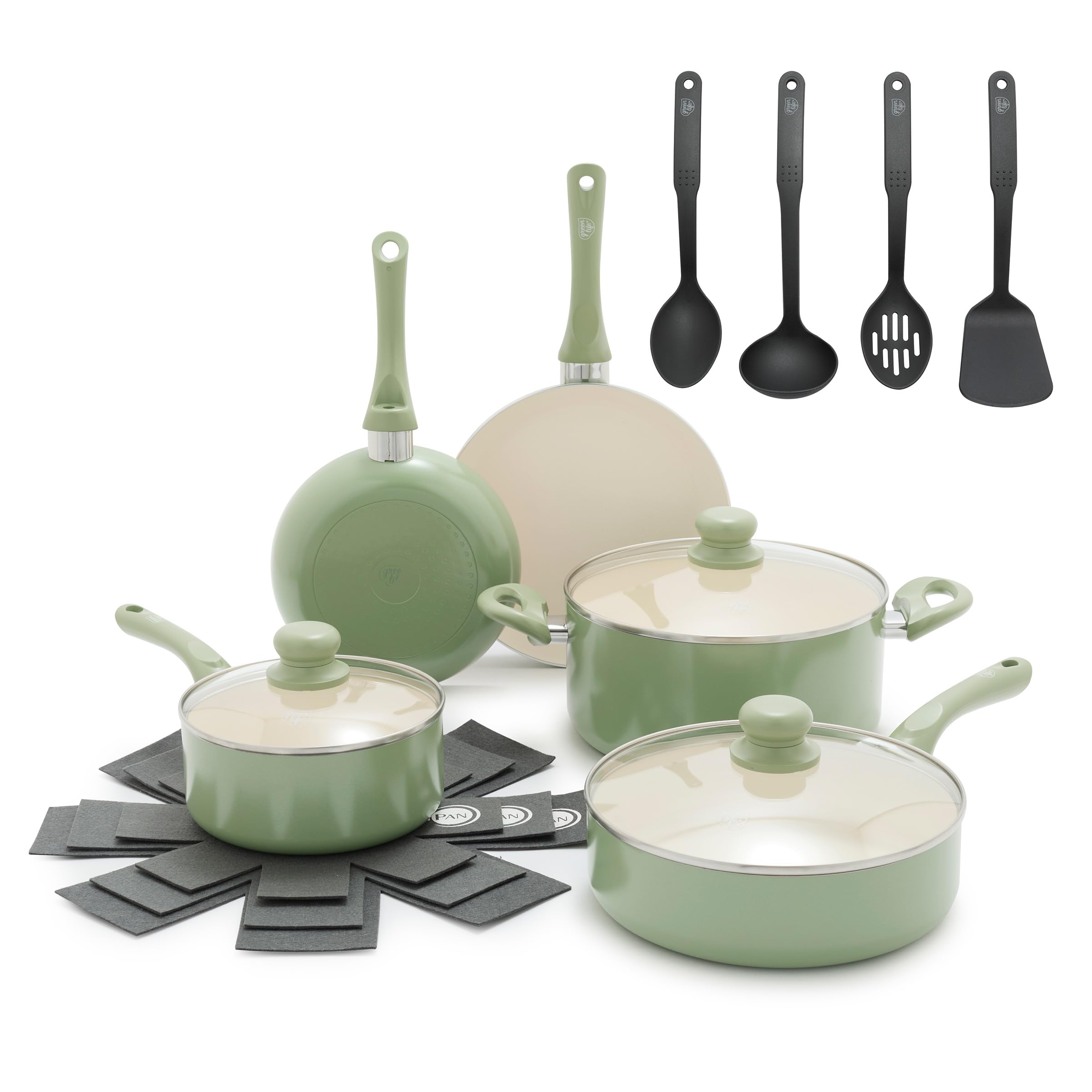 GreenLife 16 Piece Ceramic Cookware Set in Sage Green