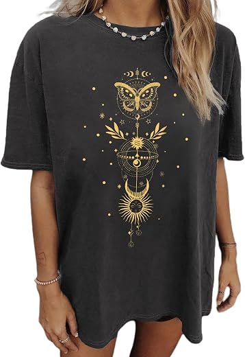 CSDAJIO Women's Casual Short Sleeve Loose Shirt Oversized T-Shirt Trendy Going Out Crew Neck Summer Graphic Tees
