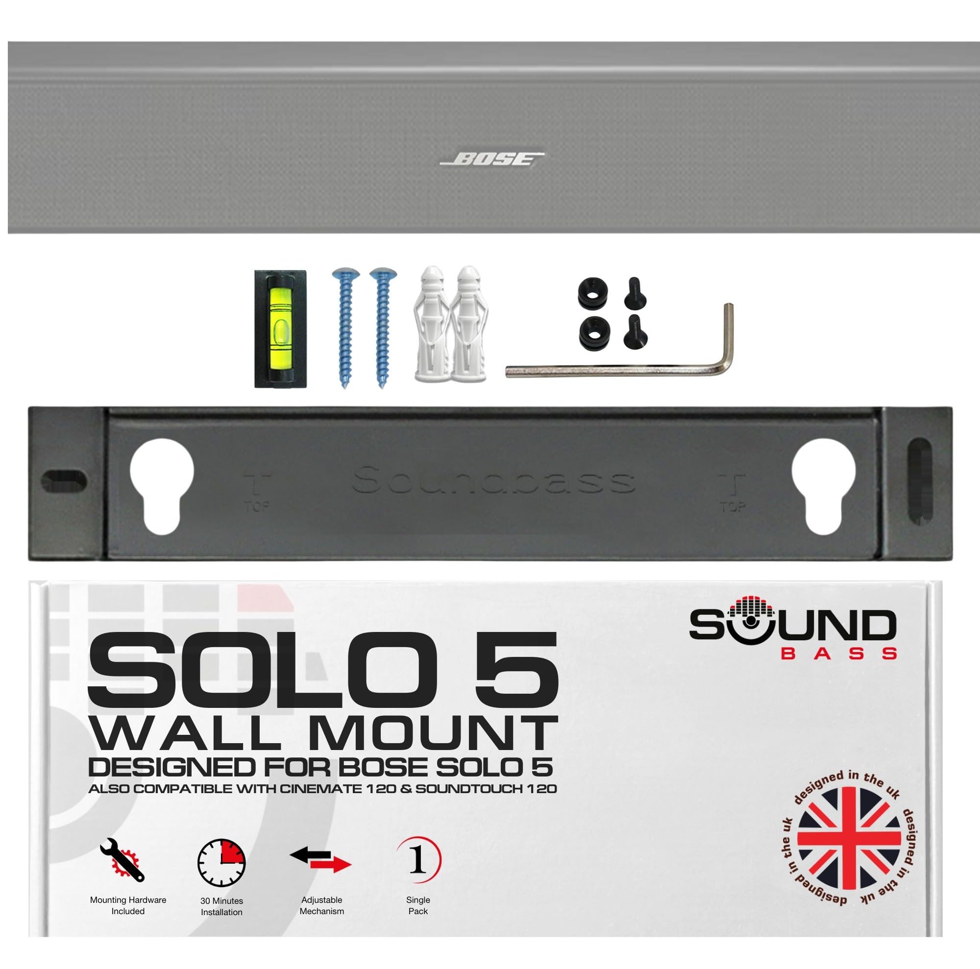 Solo 5 Wall Mount Kit with Mounting Hardware for Bose Solo 5 Series II, CineMate 120 or SoundTouch 120, Designed in the UK by