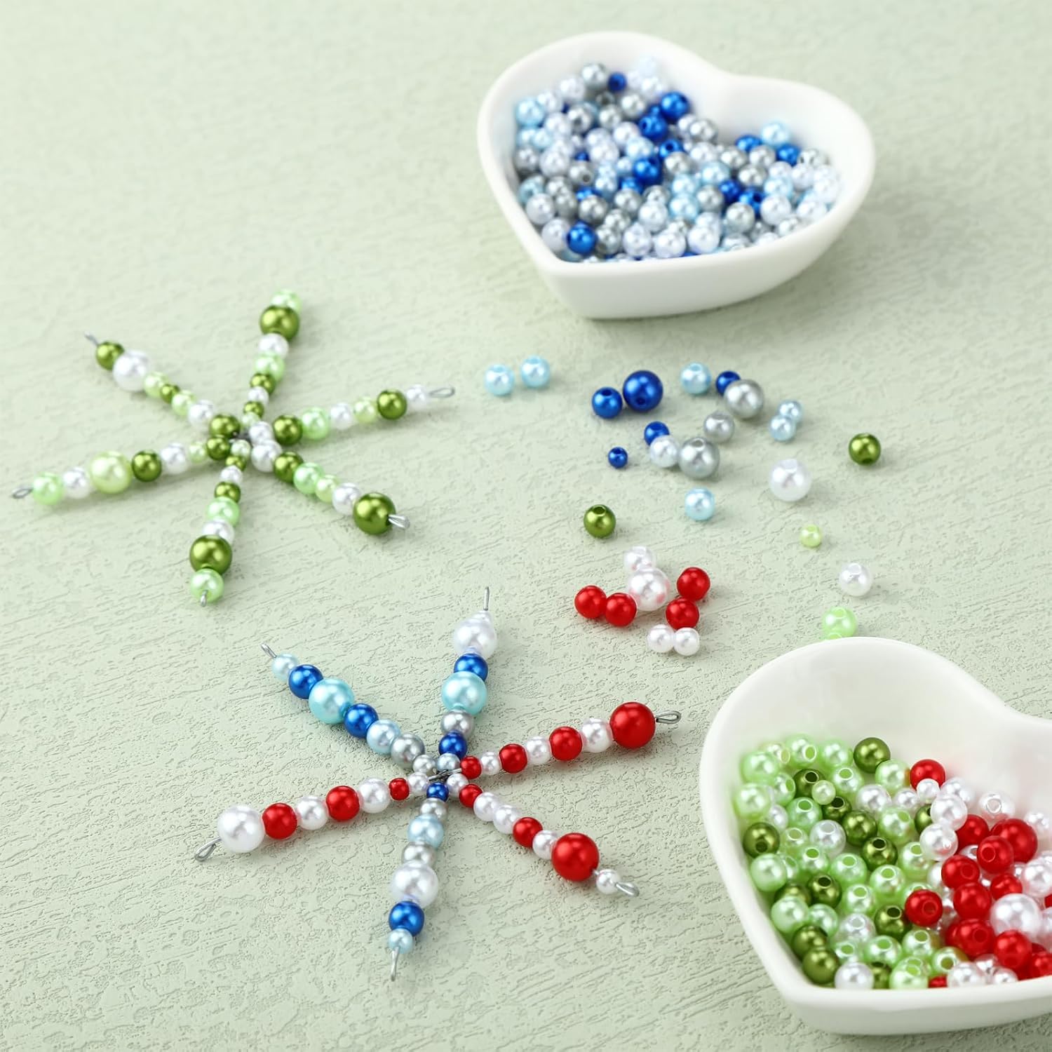 Hotop 24 Pcs Christmas Snowflakes Wire Forms Metal Snowflake Christmas Beads Wire for DIY Jewelry Ribbon Charms with 3 Sizes Mixed Pearl Beads Xmas Ornament Kits(Mixed Colors)
