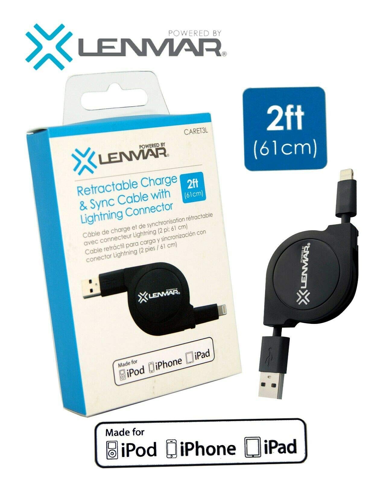 LenmarRetractable Apple MFi Lightning Charge Sync Cable For iPhone X 8 7 6 6S