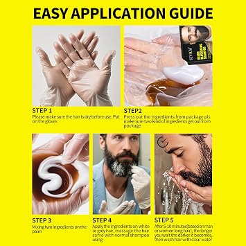 SEVICH Beard Blackening Shampoo for Men - Instant Natural Black Color, Anti-Hair Loss Formula, 10x15ml Travel-Friendly Packets | Safe & Gentle Beard Dye with Nourishing Care