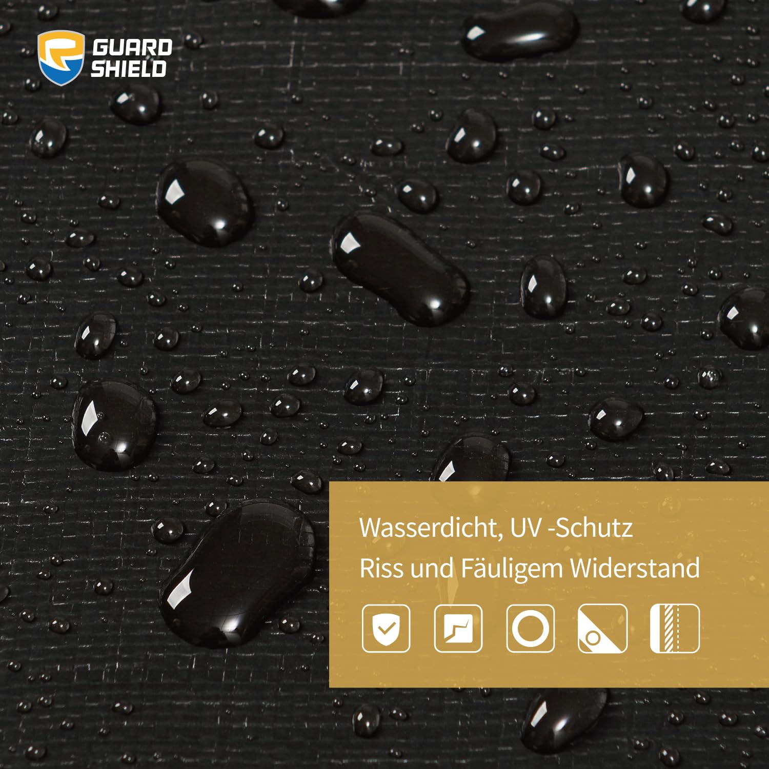 GUARD SHIELD Abdeckplane Wasserdicht mit Ösen 3m x 4m Schwarz Multifunktionale Polyester-Plane 260g/㎡ Reißfest, UV-stabilisiert, Reißfest Beidseitig Beschichtet