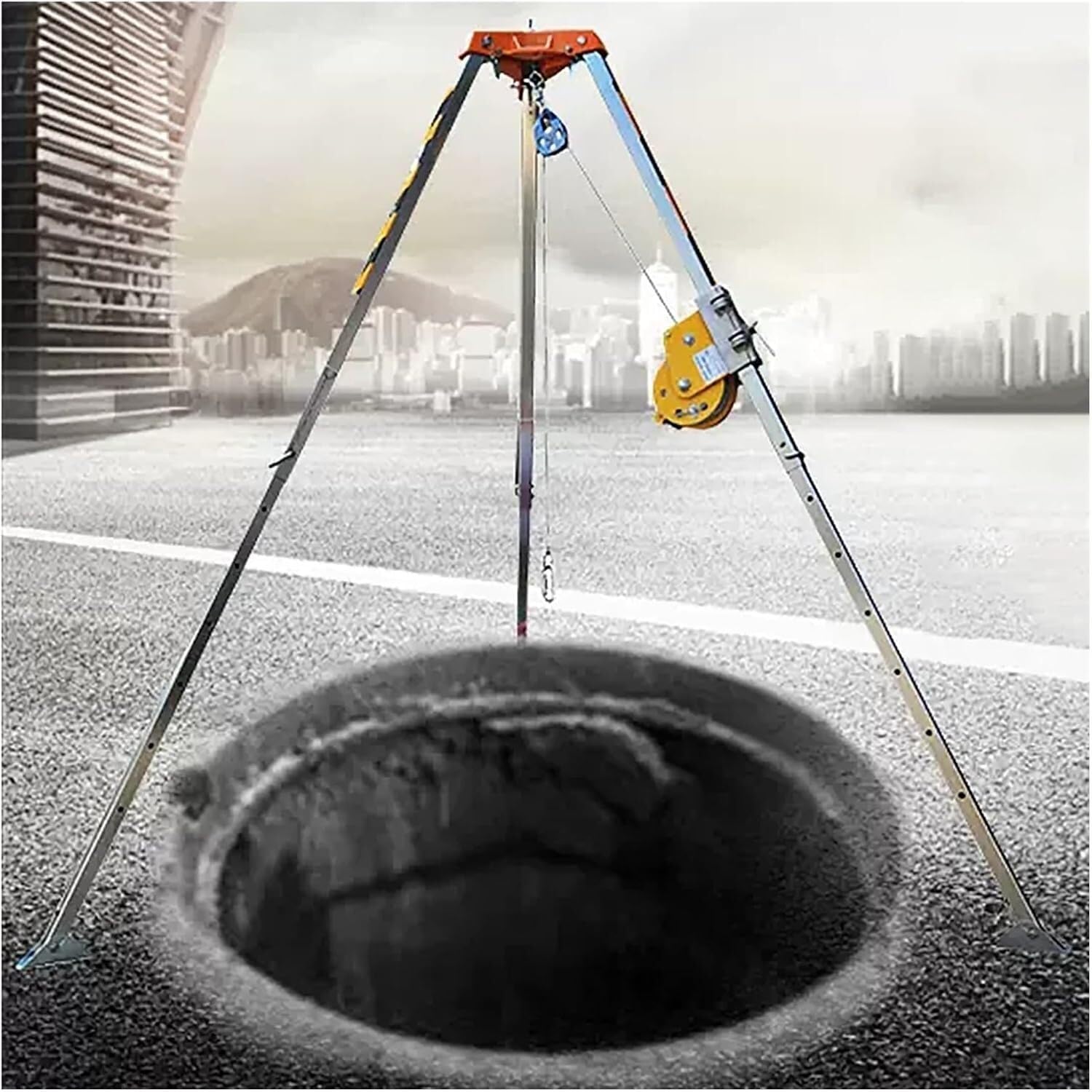 Kit de trípode compacto para espacio de rescate para túneles de extracción de humo y sistemas de drenaje, solución versátil de aparejo para zonas confinadas