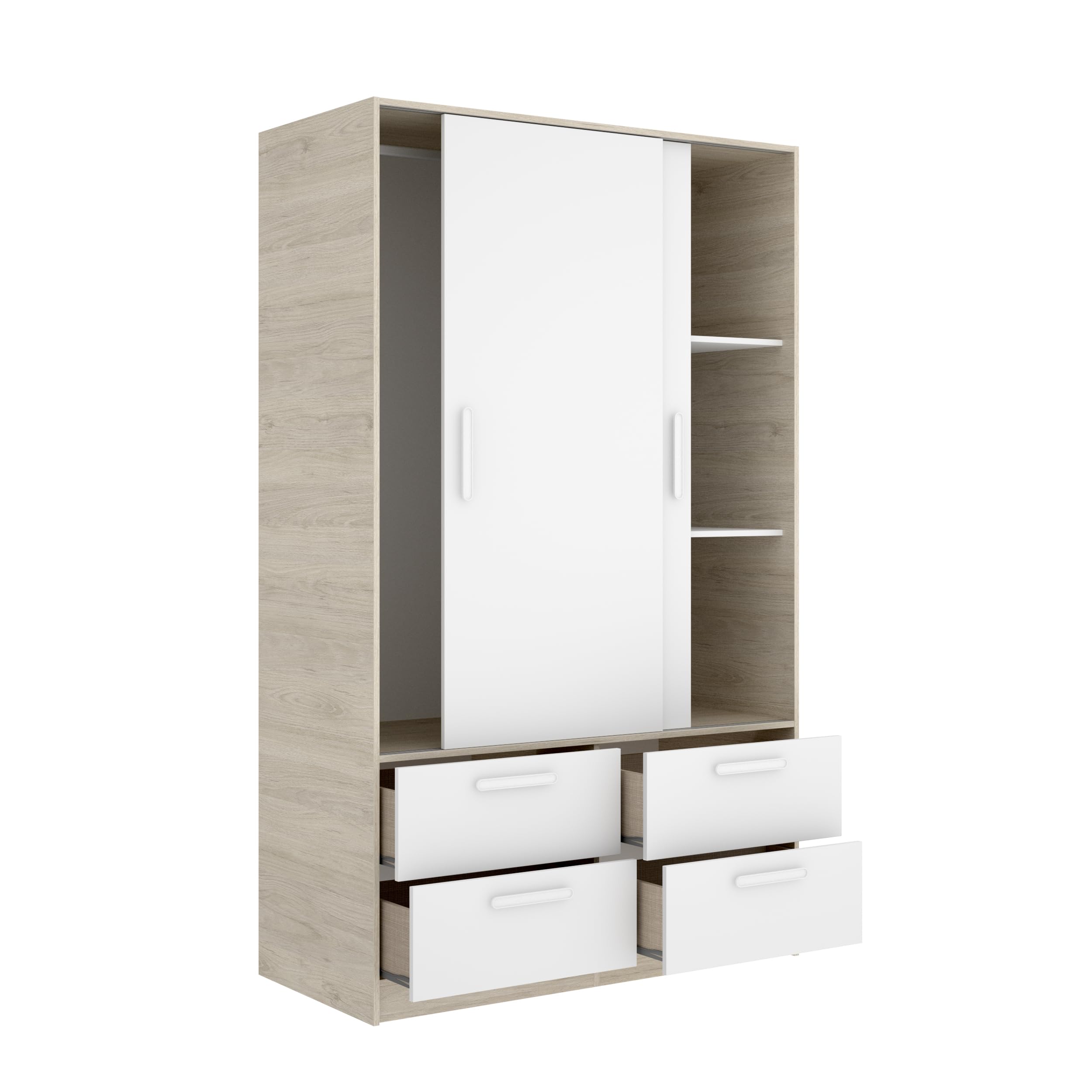 DEKIT GRUPO RIMOBEL SLIDE - Armario de dos puertas correderas y cuatro cajones - BLANCO / NATURAL - 204 x 120 x 160