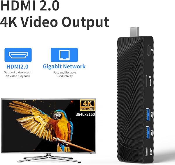 Mini PC Stick Fanless, Micro Computer Stick Pentium N4200 4GB 64GB eMMC (1.1 GHz), Small PC, USB3.0 X 2 Gigabit Ethernet 4K 60Hz, WiFi BT 5.0 HDMI 2.0 for Business Industrial IOT Media, Office - 5